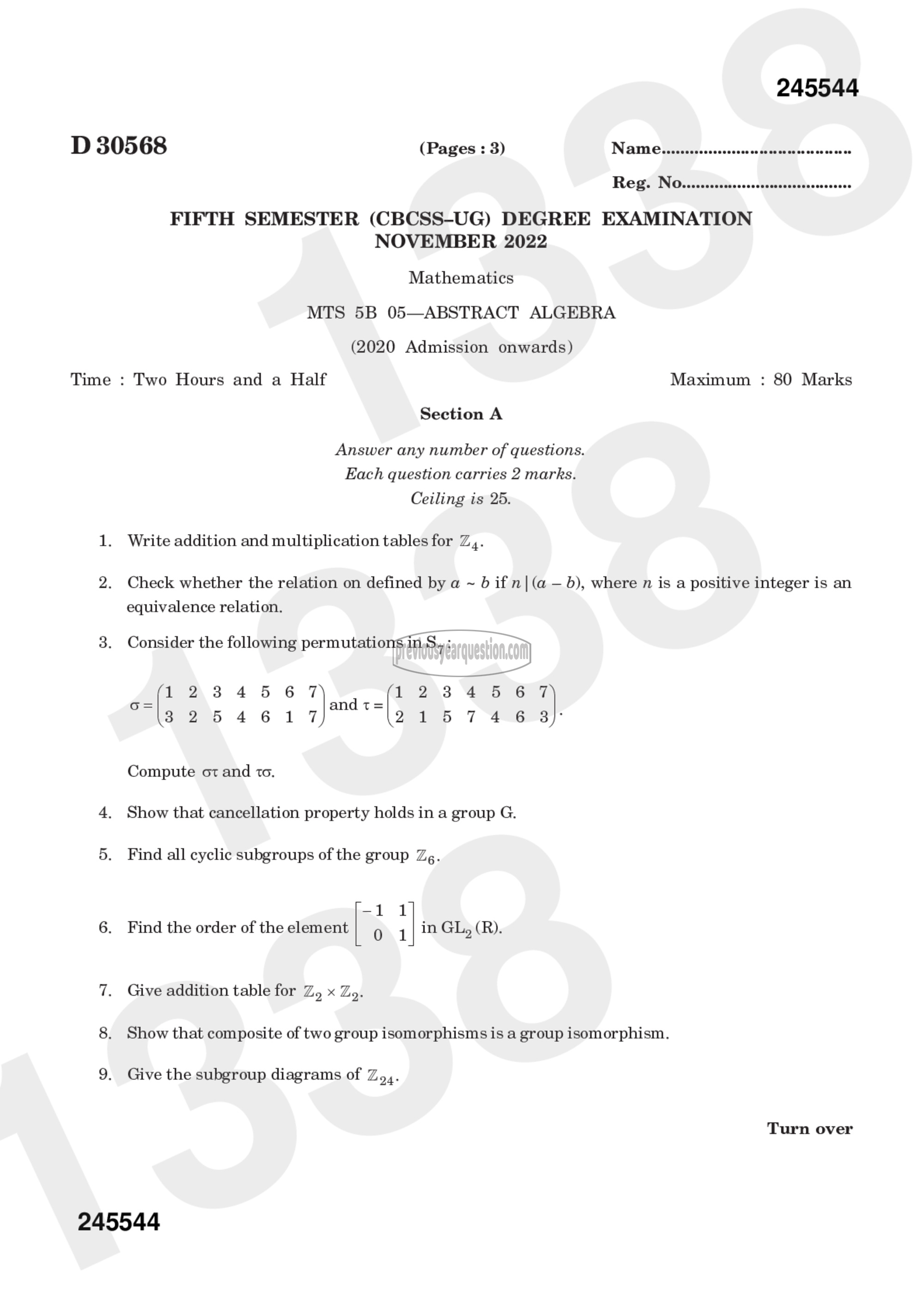 Question Paper - Abstract Algebra-1