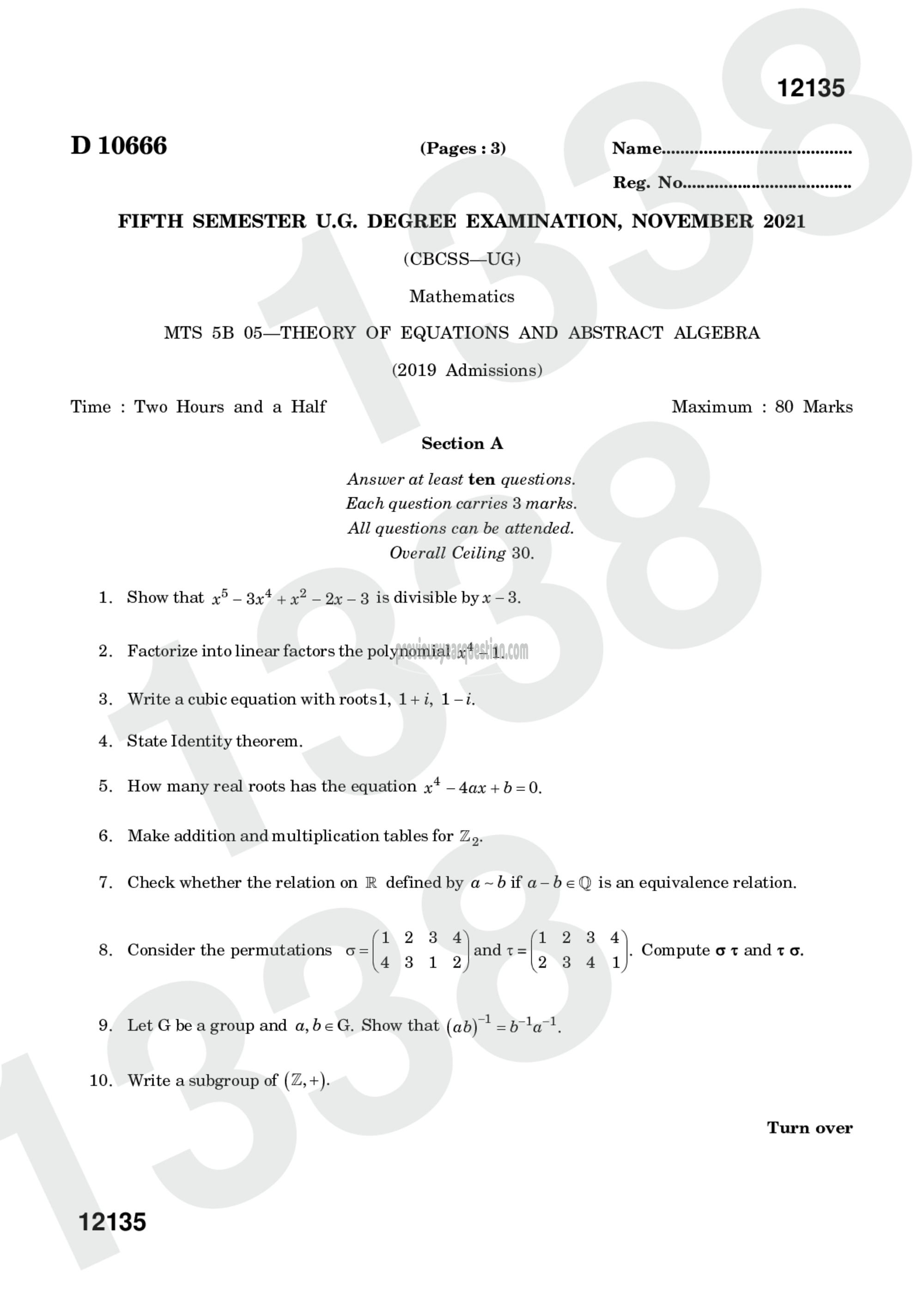 Question Paper - Abstract Algebra-1