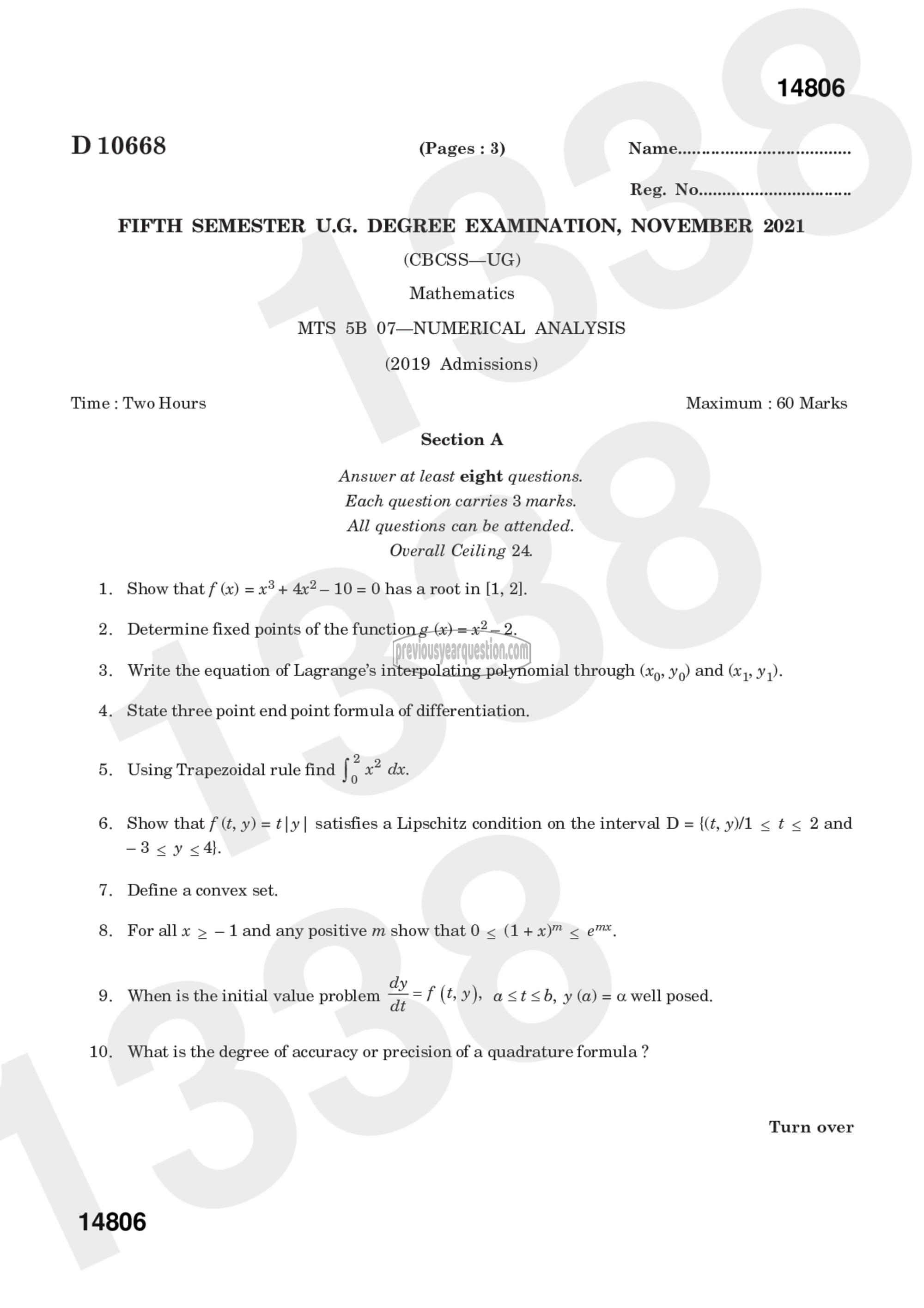 Question Paper - Numerical Analysis-1