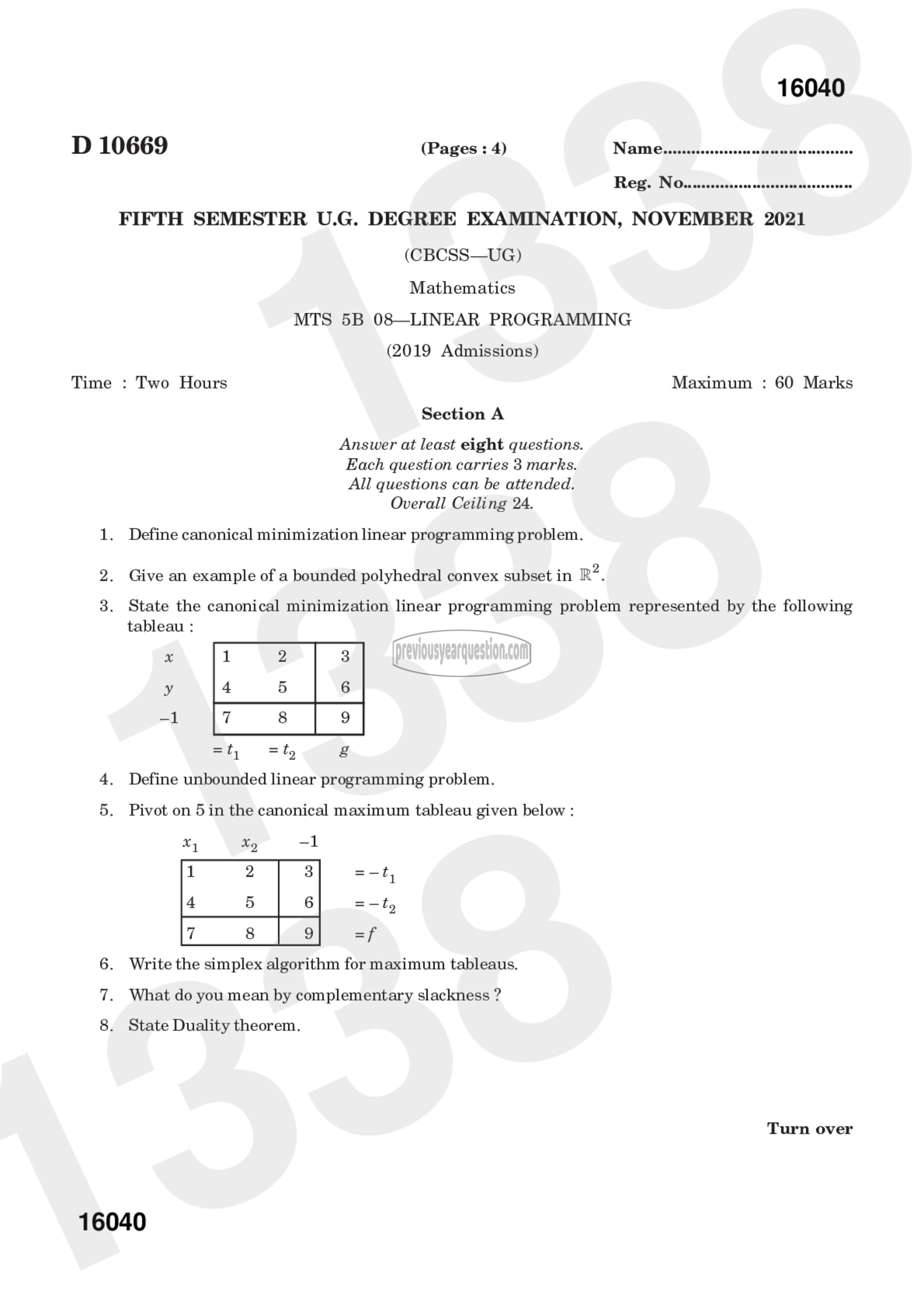 Question Paper - Linear Programming-1