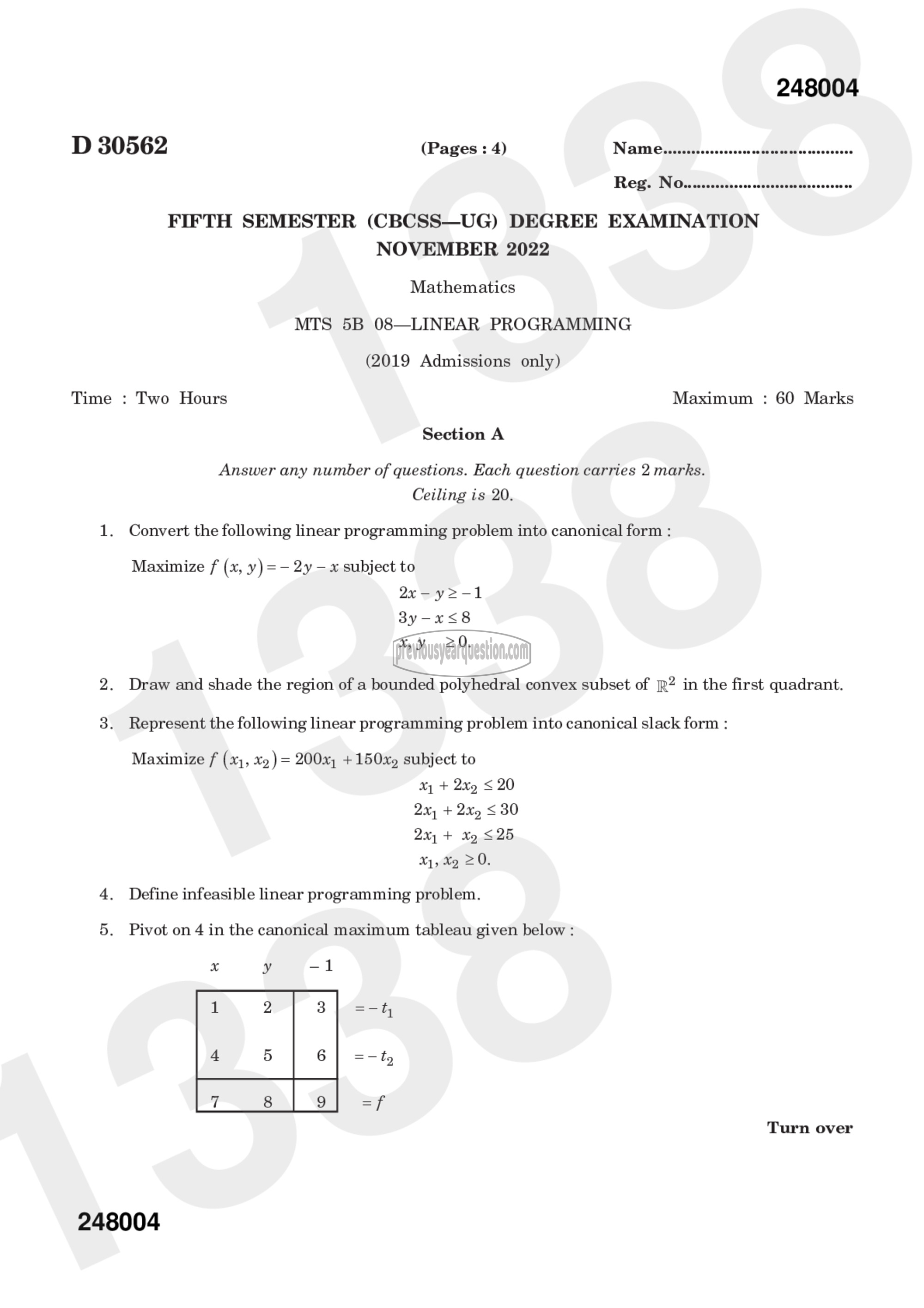 Question Paper - Linear Programming-1