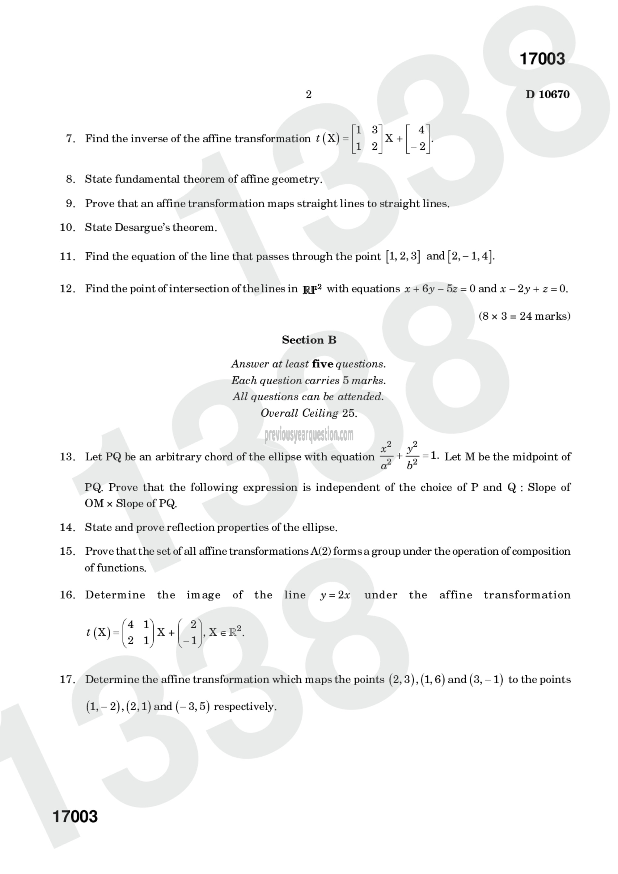 Question Paper - Introduction to Geometry and Theory of Equations-2