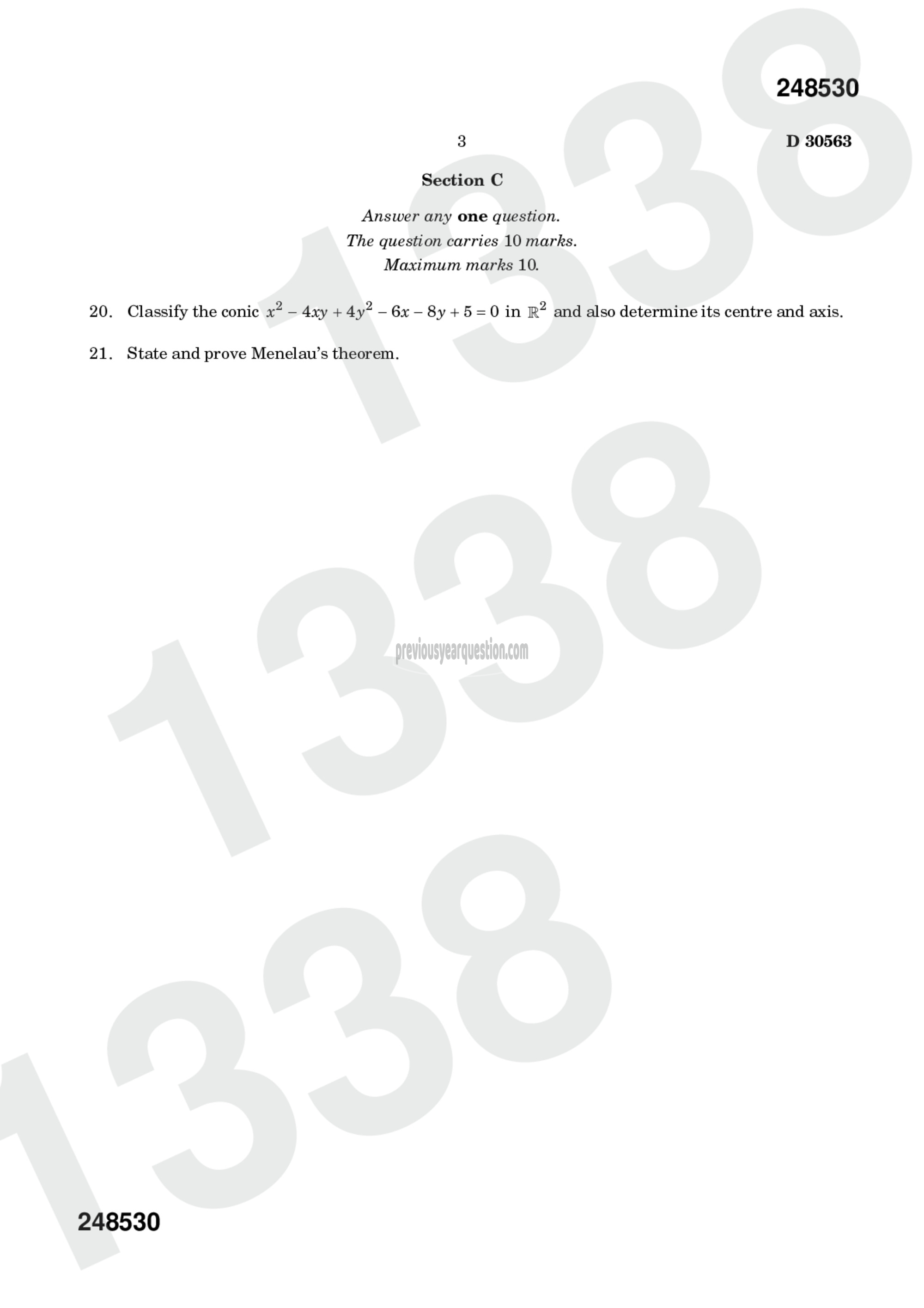 Question Paper - Introduction to Geometry and Theory of Equations-3