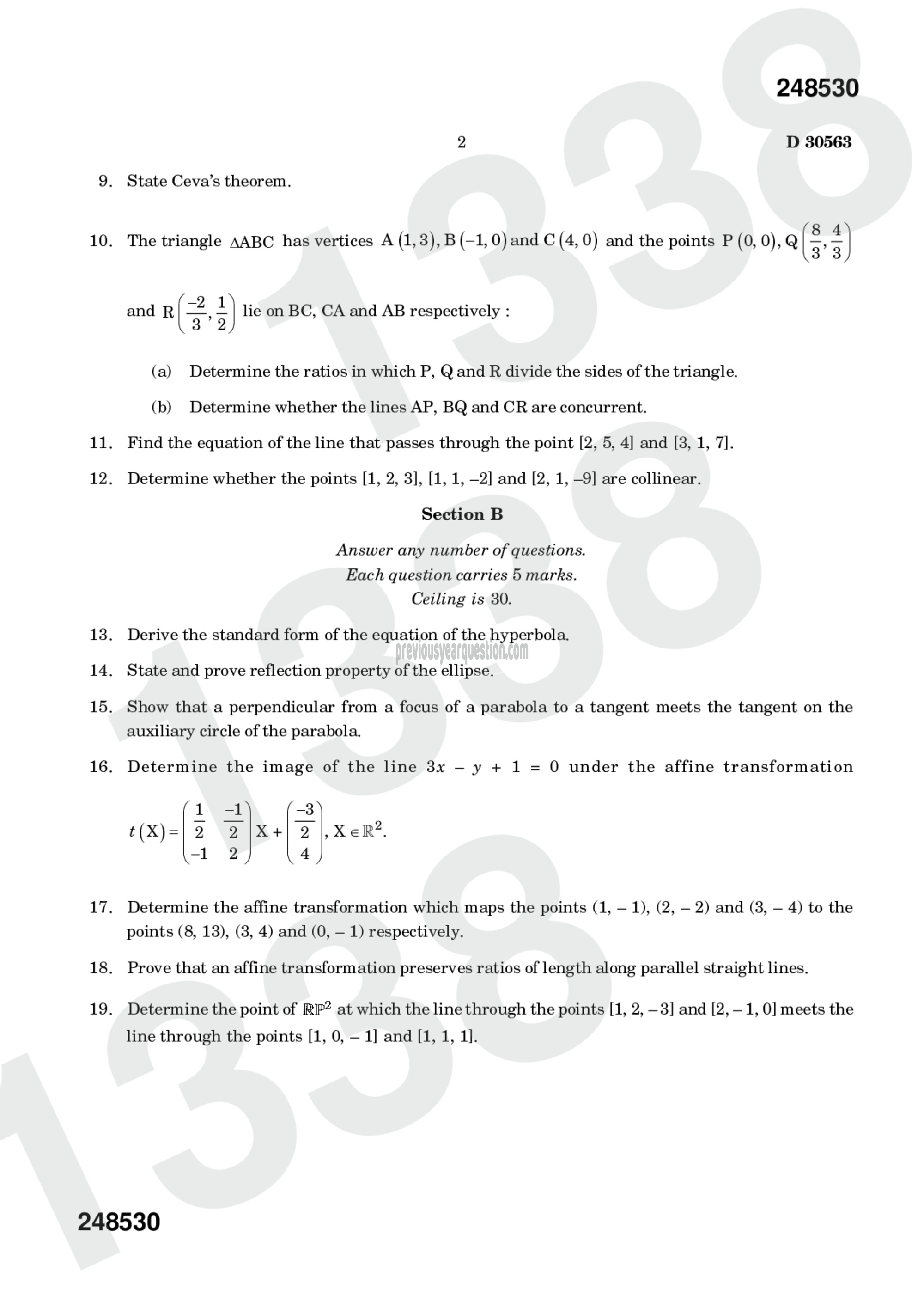 Question Paper - Introduction to Geometry and Theory of Equations-2