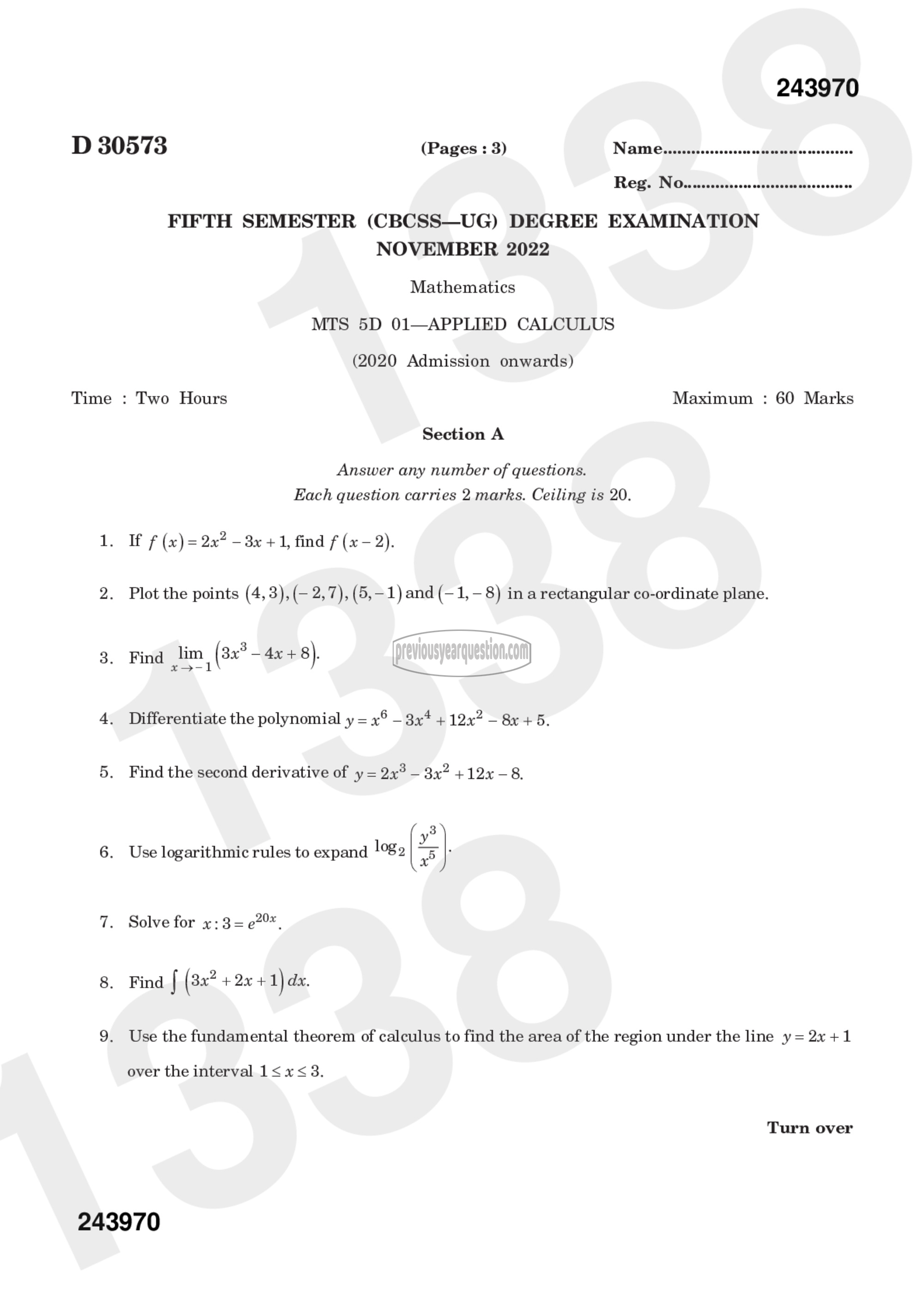 Question Paper - Applied Calculus-1