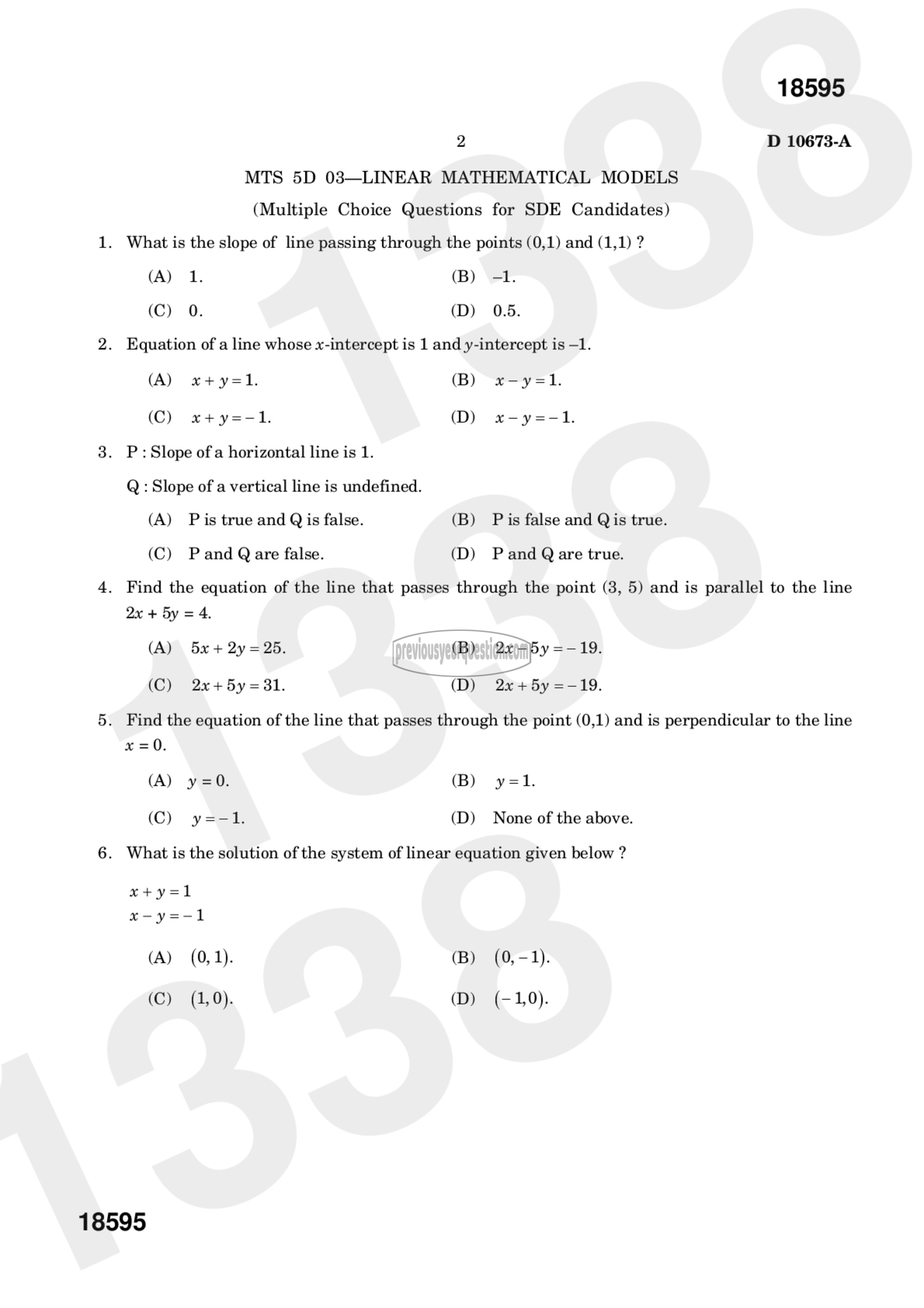 Question Paper - Linear Mathematical Models-5