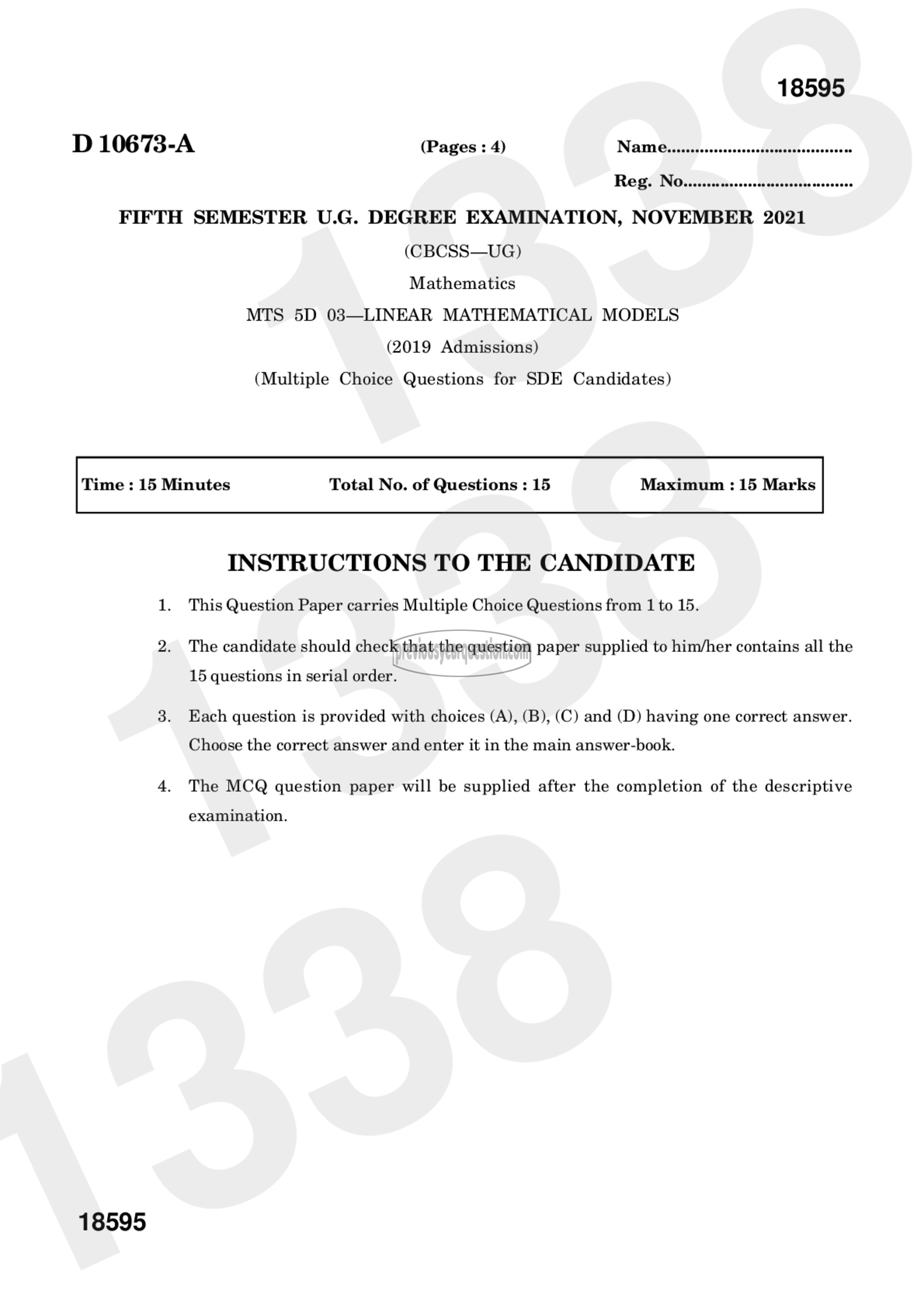 Question Paper - Linear Mathematical Models-4