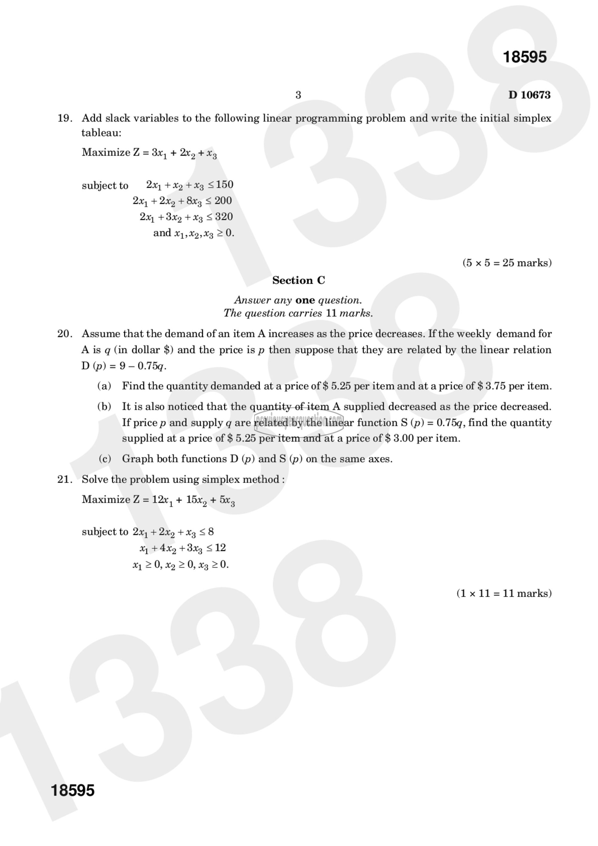 Question Paper - Linear Mathematical Models-3