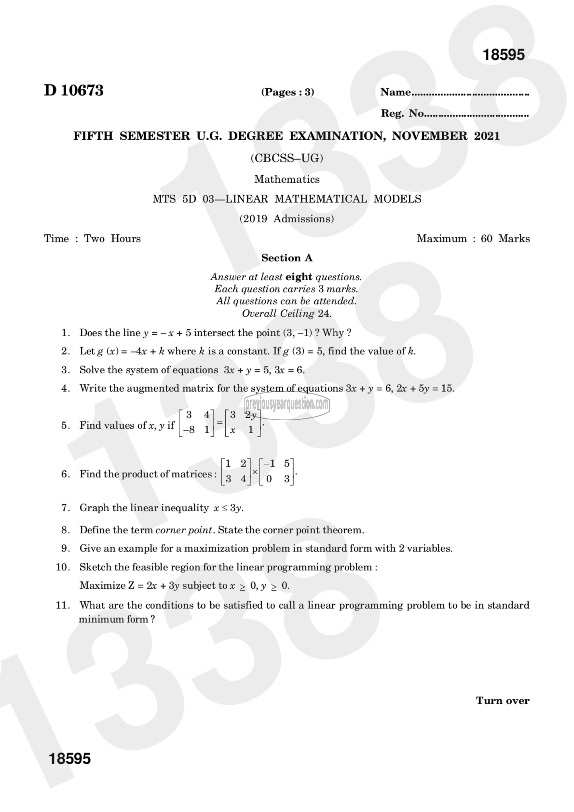 Question Paper - Linear Mathematical Models-1