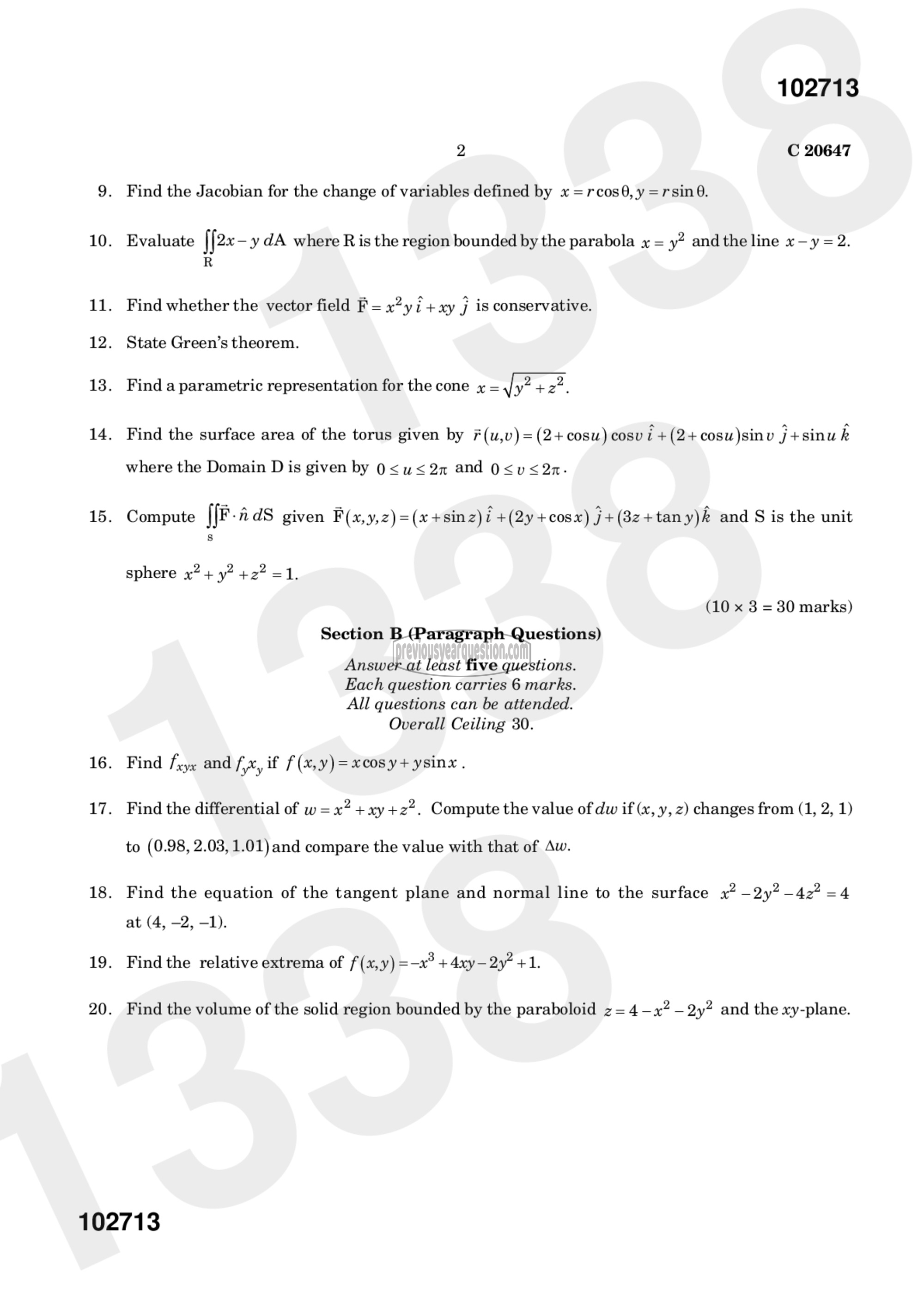 Question Paper - Calculus of Multi variable-2