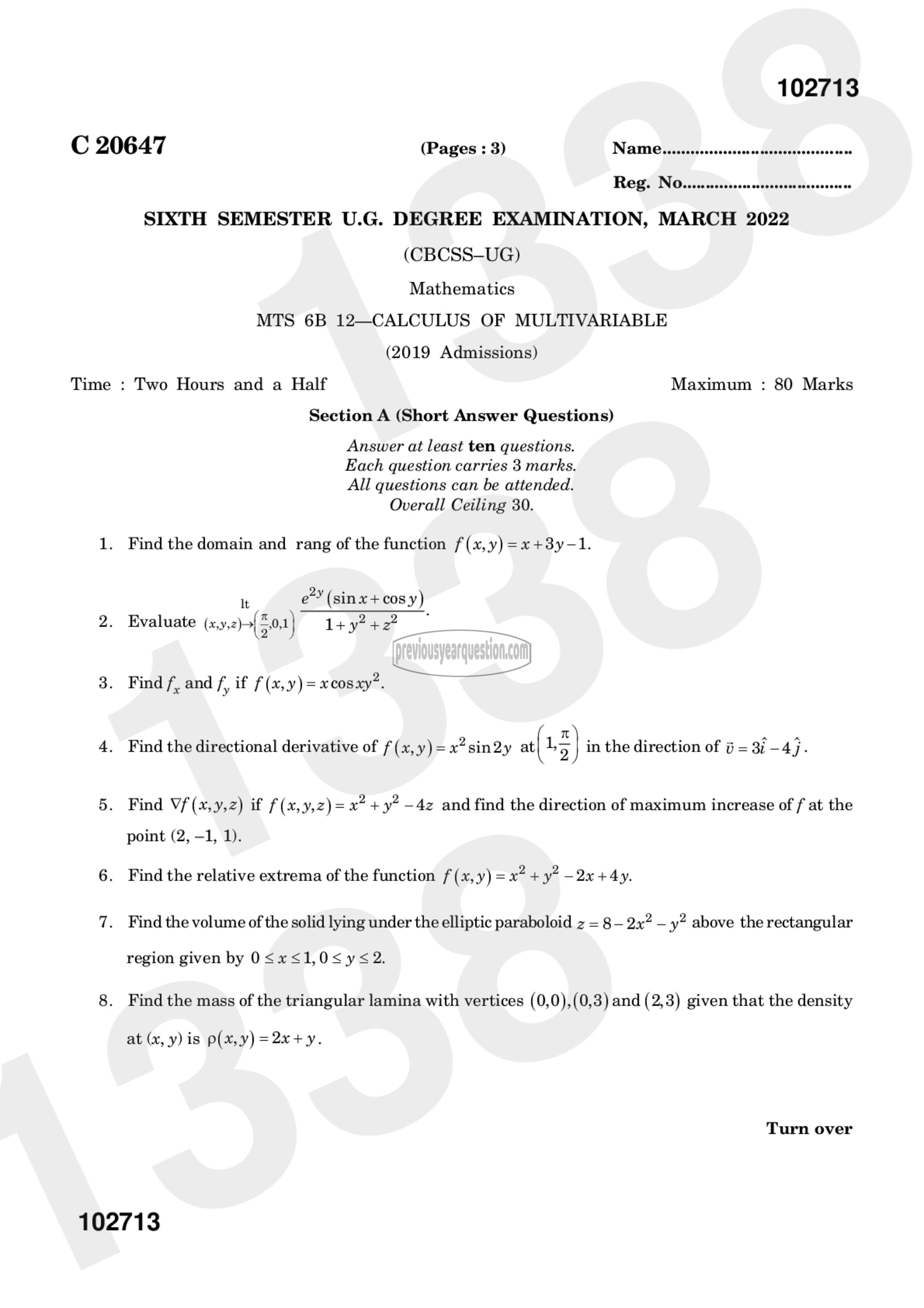 Question Paper - Calculus of Multi variable-1