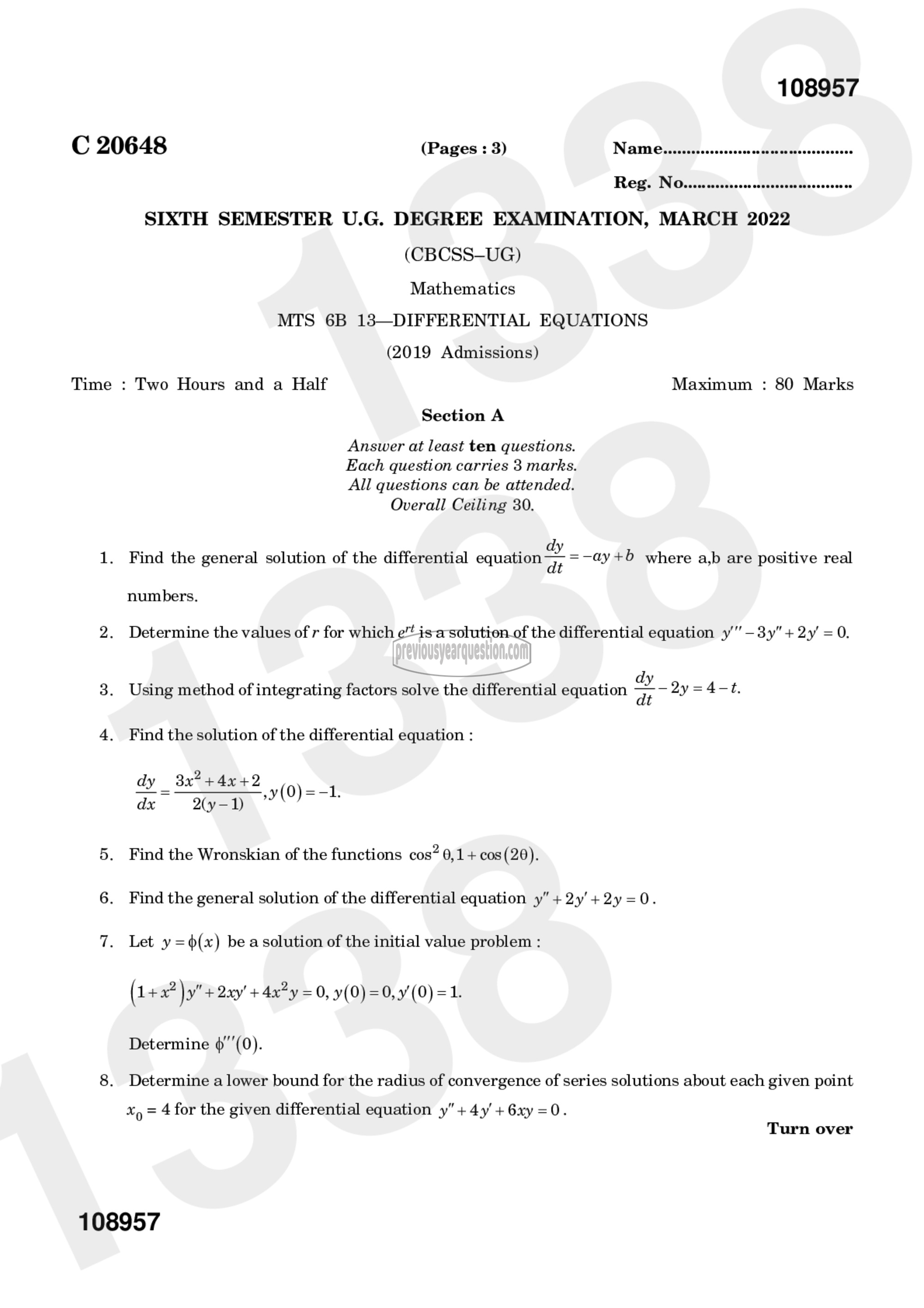 Question Paper - Differential Equations-1