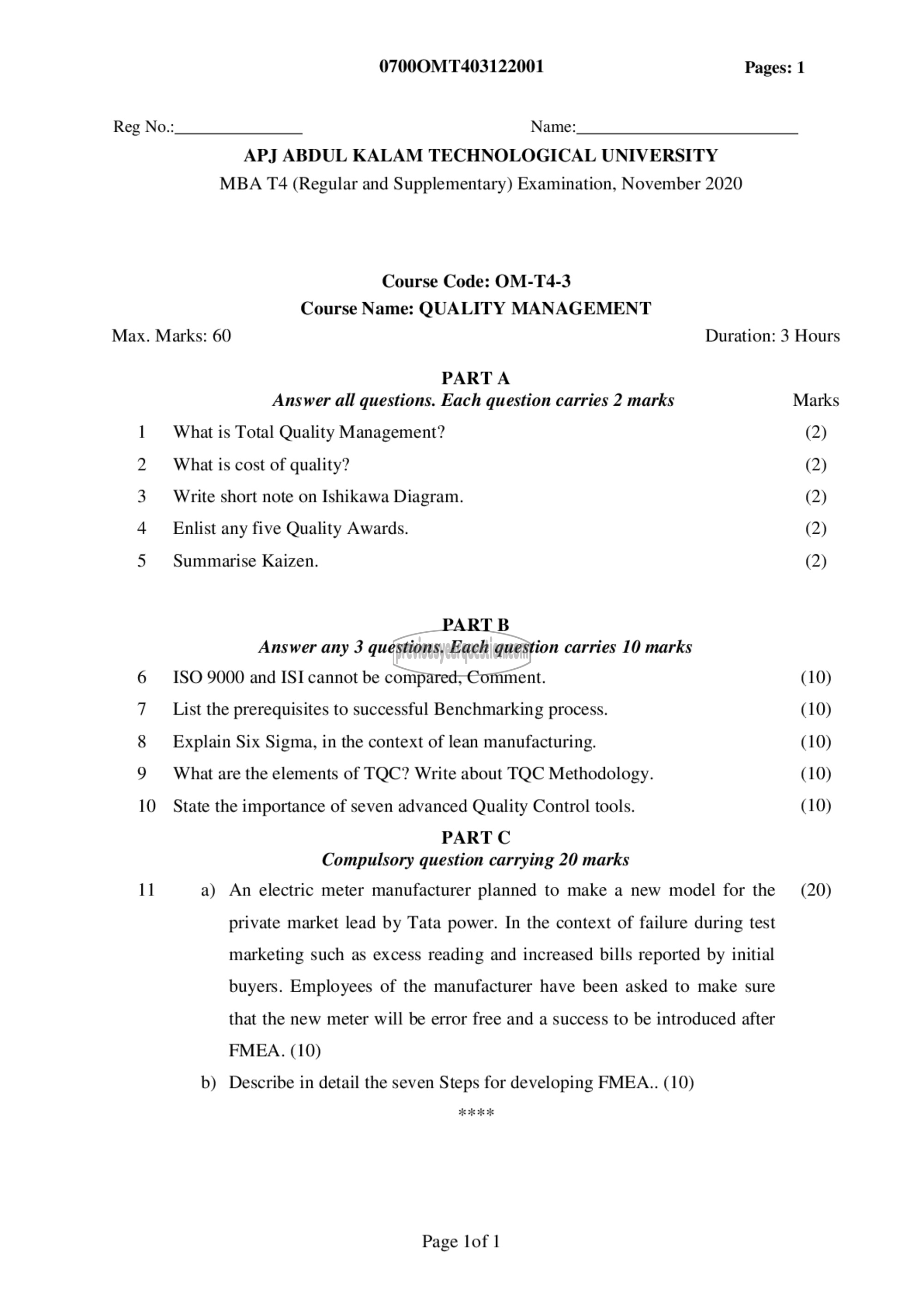 Question Paper - Quality Management-1