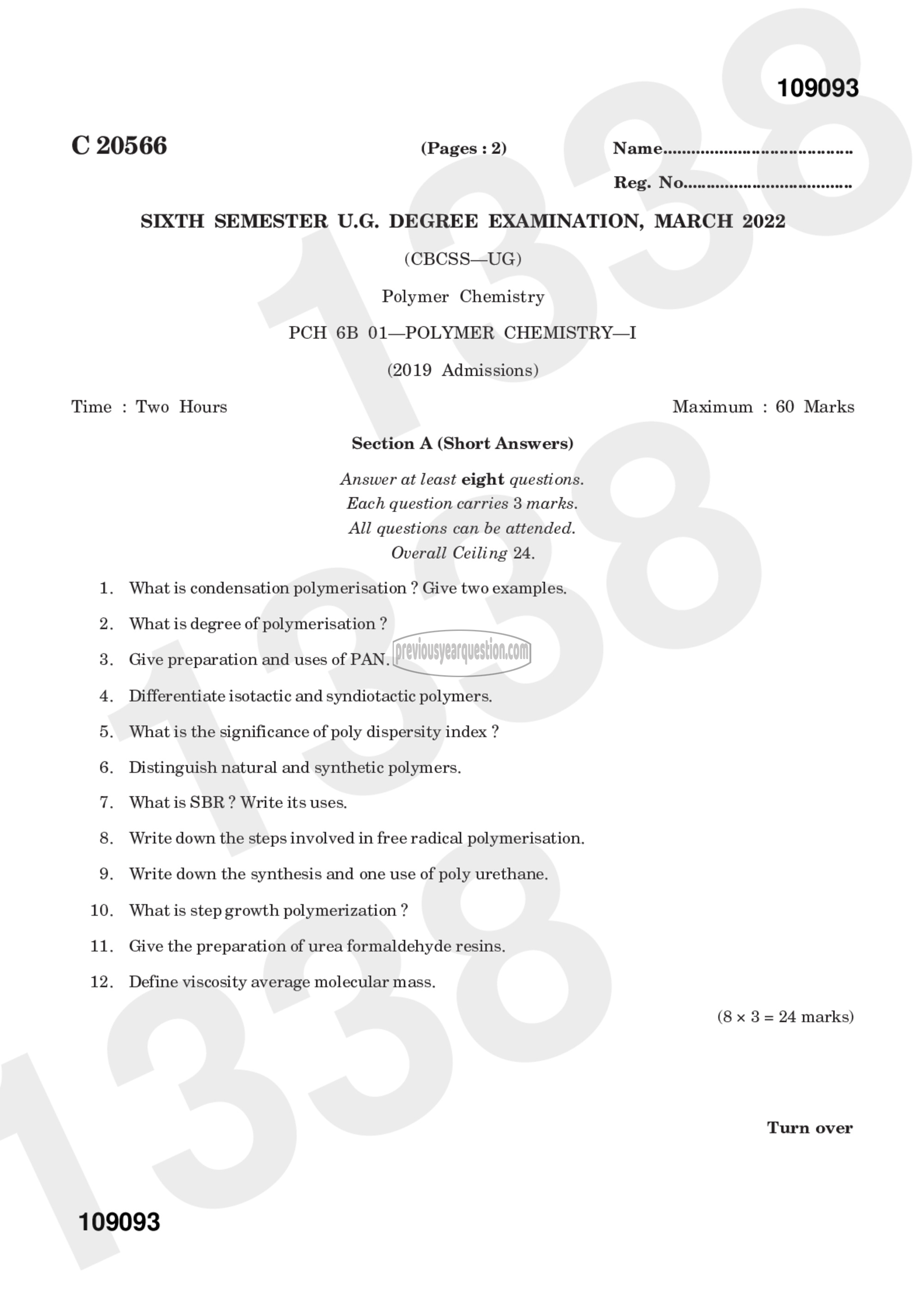 Question Paper - Polymer Chemistry-I-1