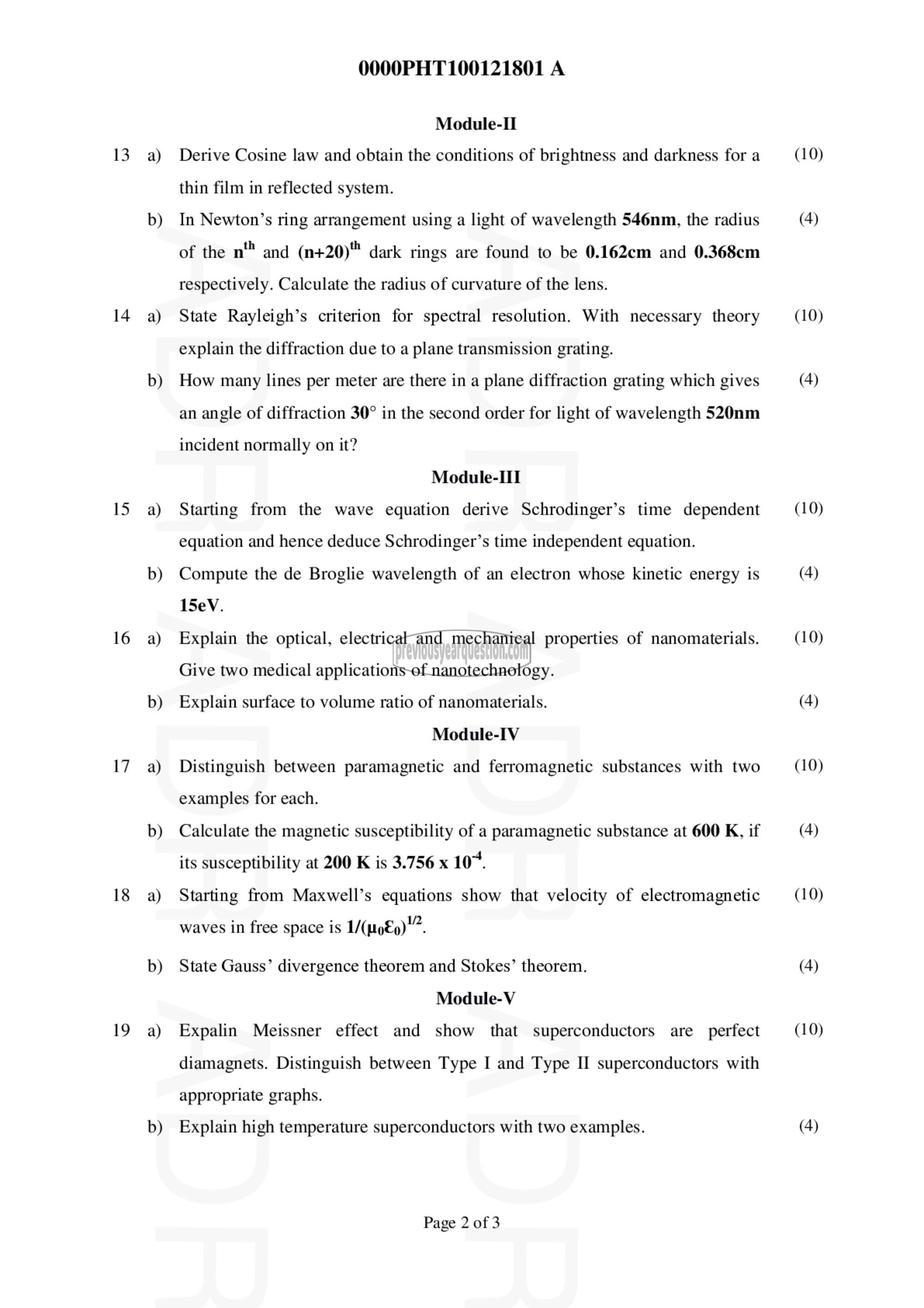 Question Paper - ENGINEERING PHYSICSA-2