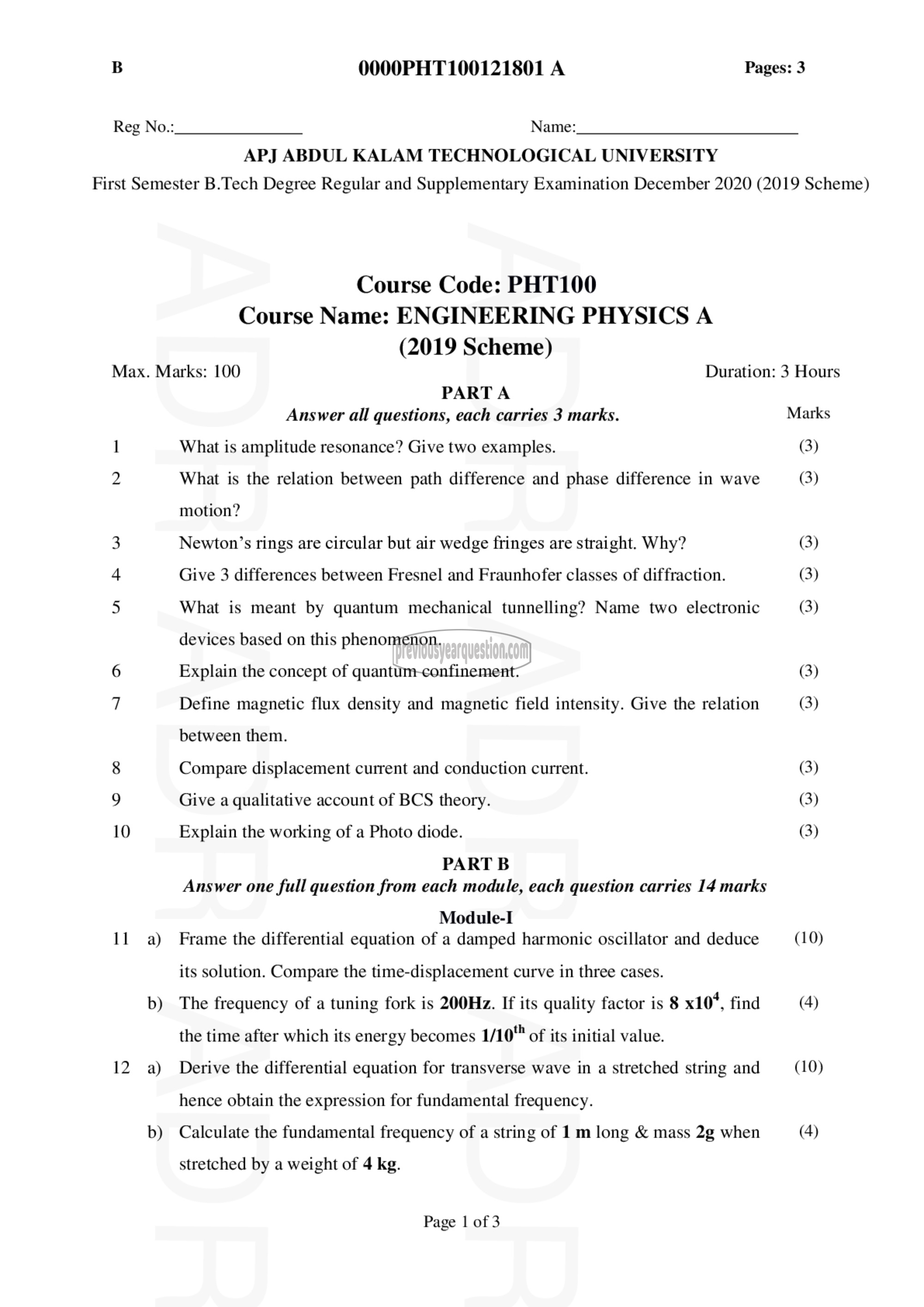 Question Paper - ENGINEERING PHYSICSA-1