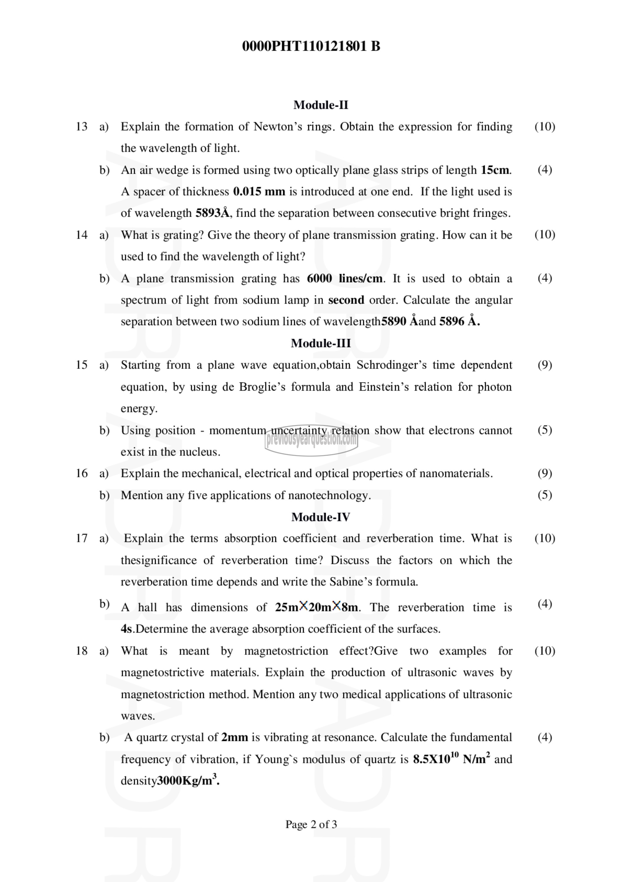 Question Paper - ENGINEERING PHYSICS B-2