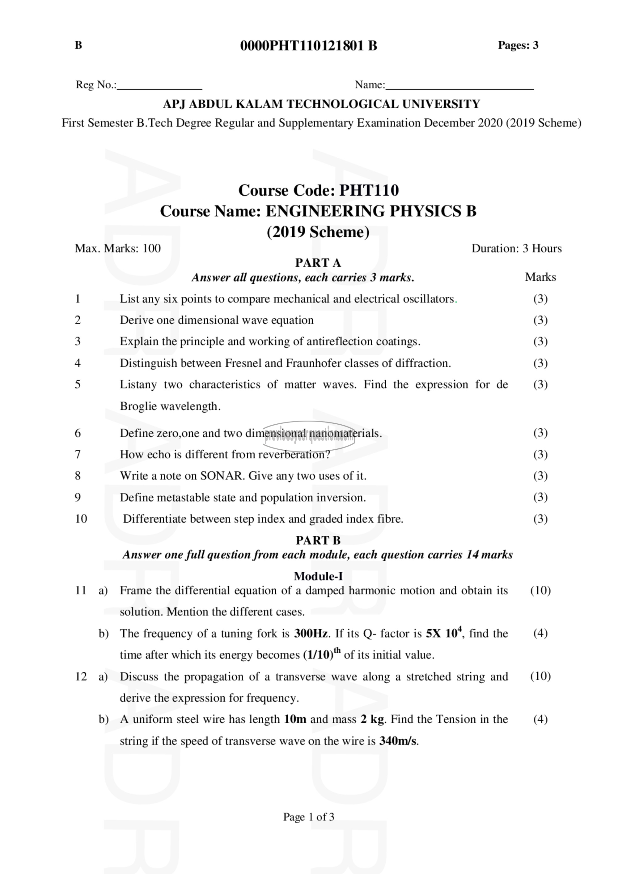 Question Paper - ENGINEERING PHYSICS B-1