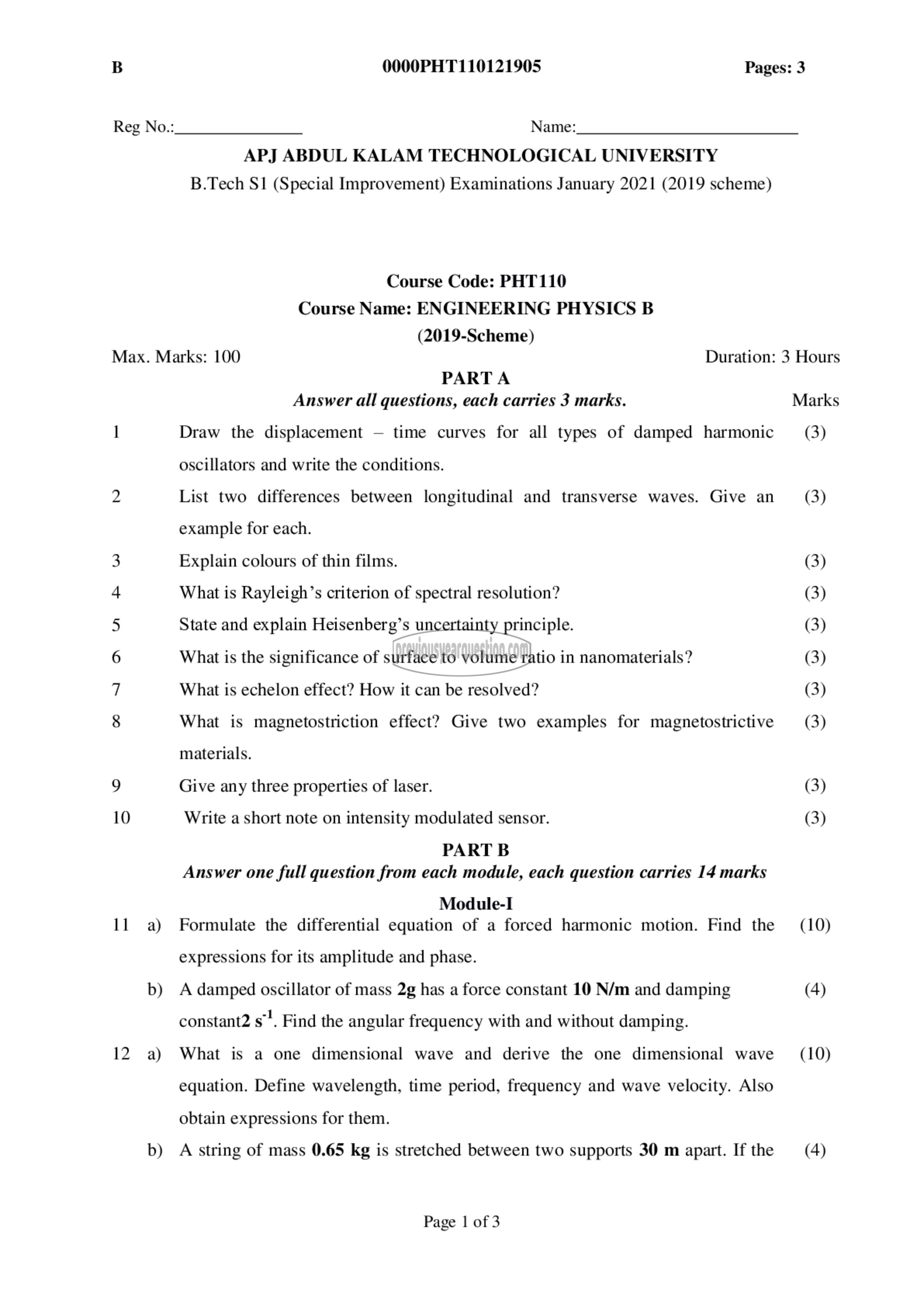 Question Paper - ENGINEERING PHYSICS B-1