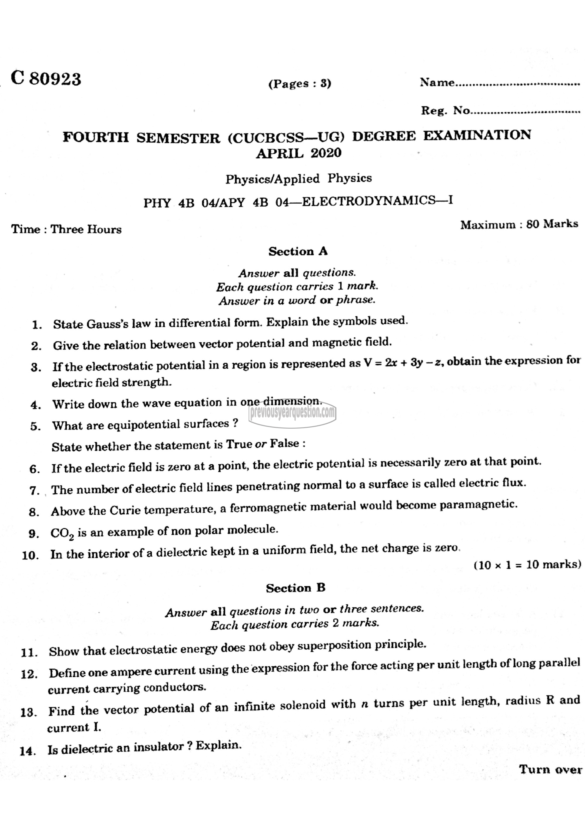 Question Paper - Electrodynamics II-1