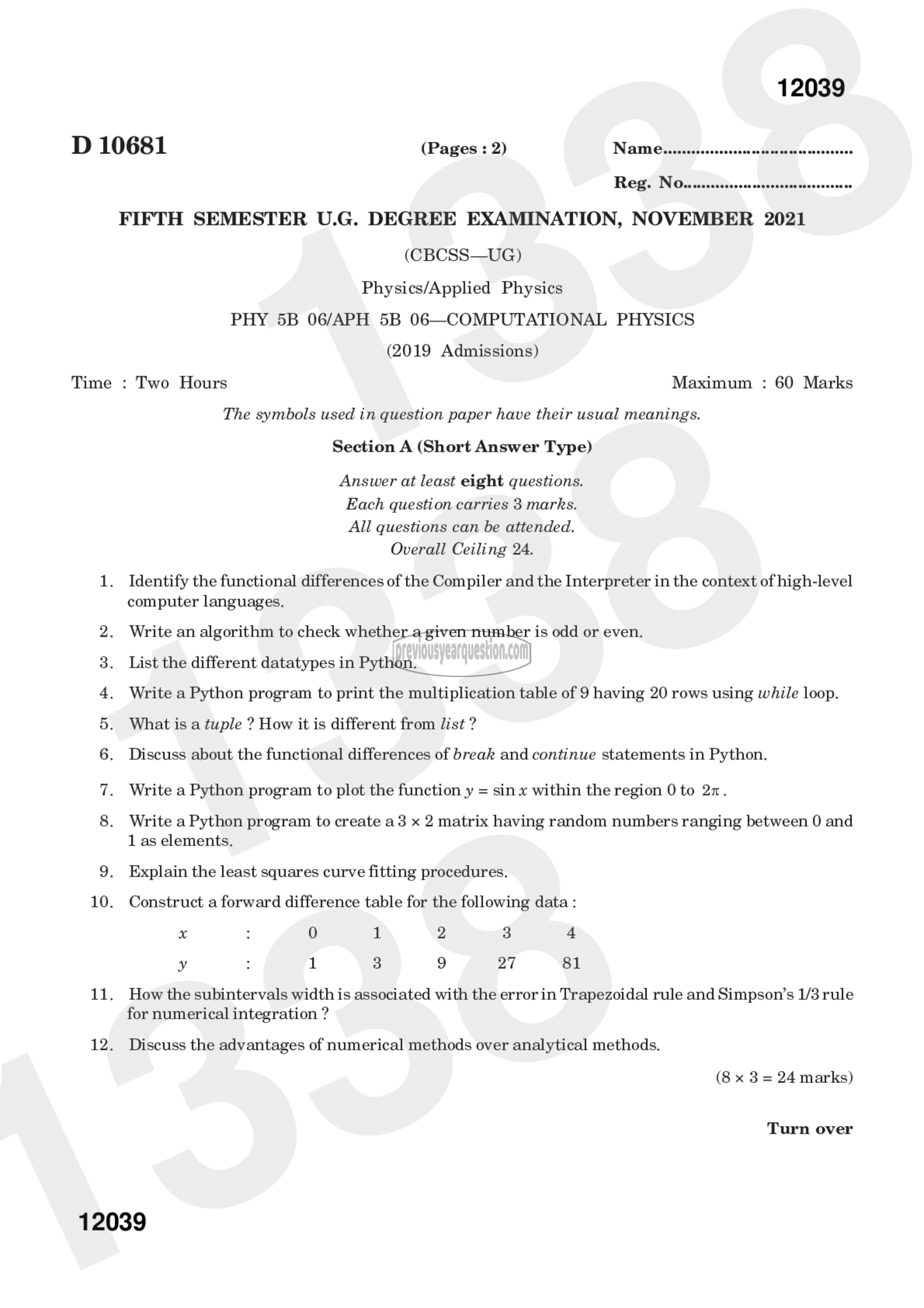 Question Paper - Computational Physics-1