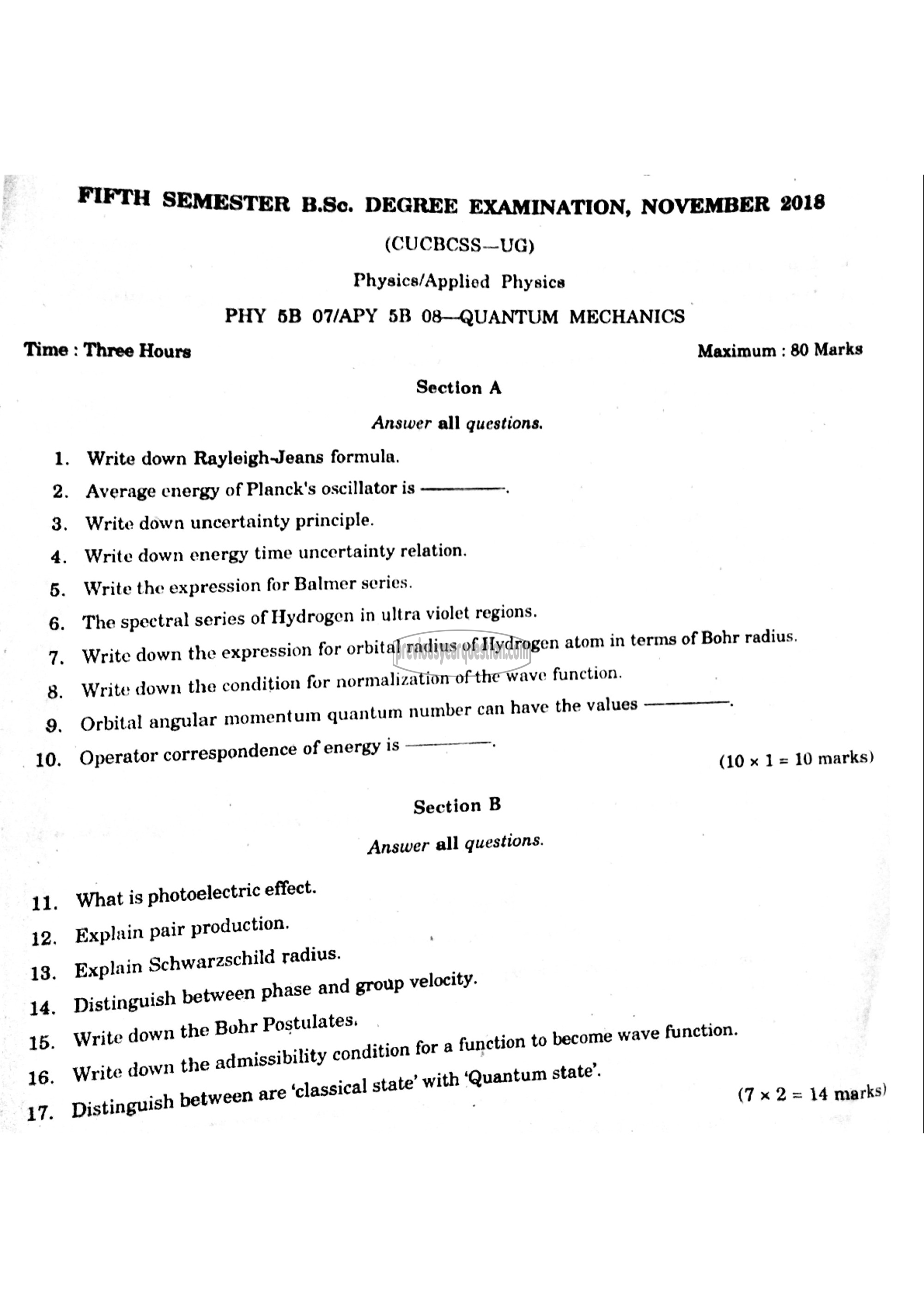 Question Paper - Quantum Mechanics-1