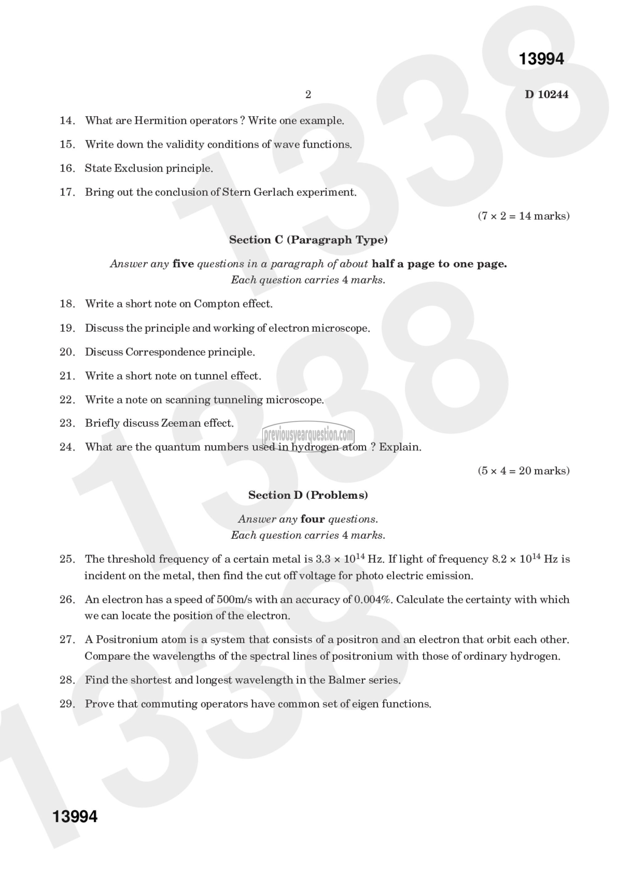 Question Paper - Quantum Mechanics-2