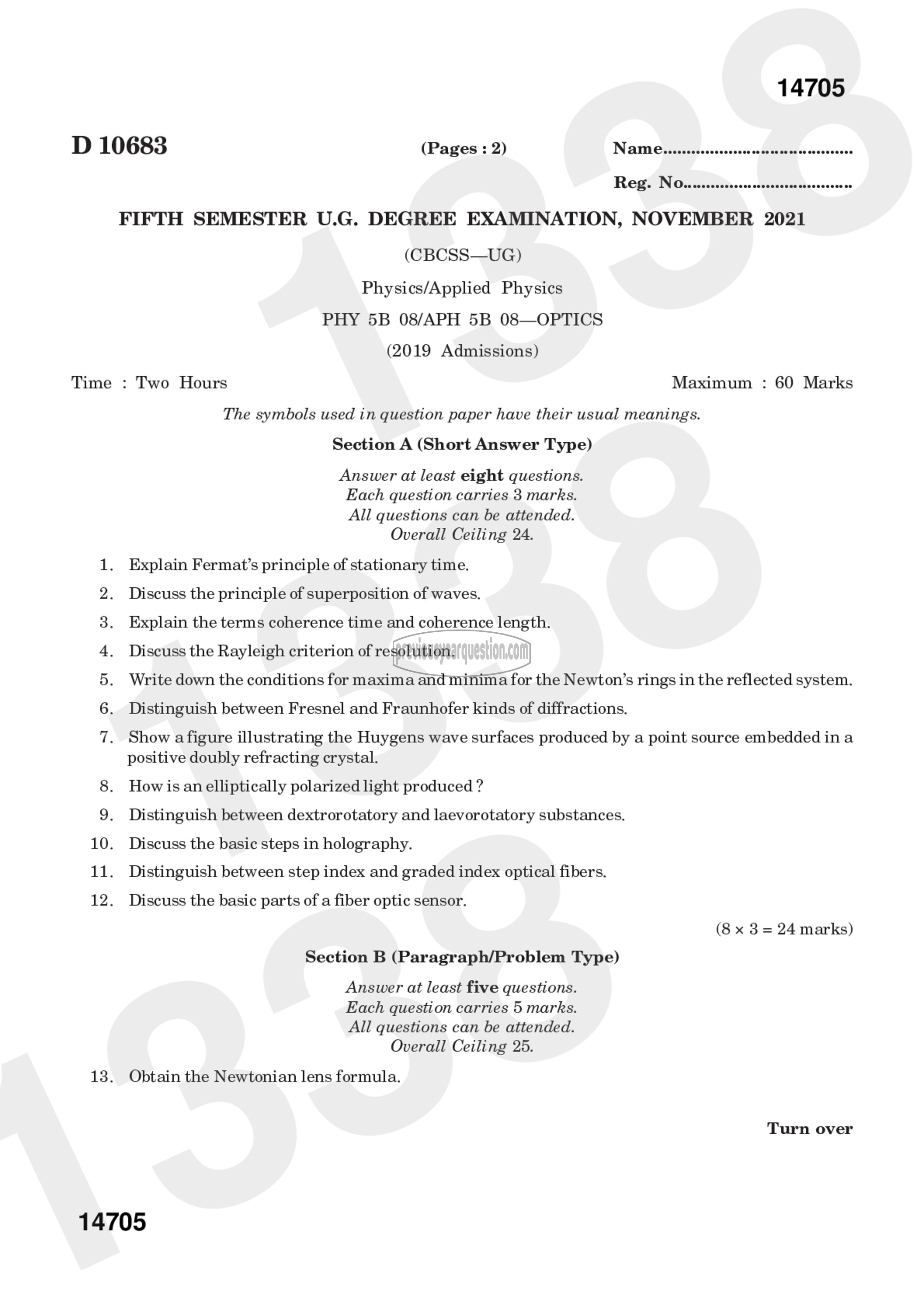 Question Paper - Optics-1