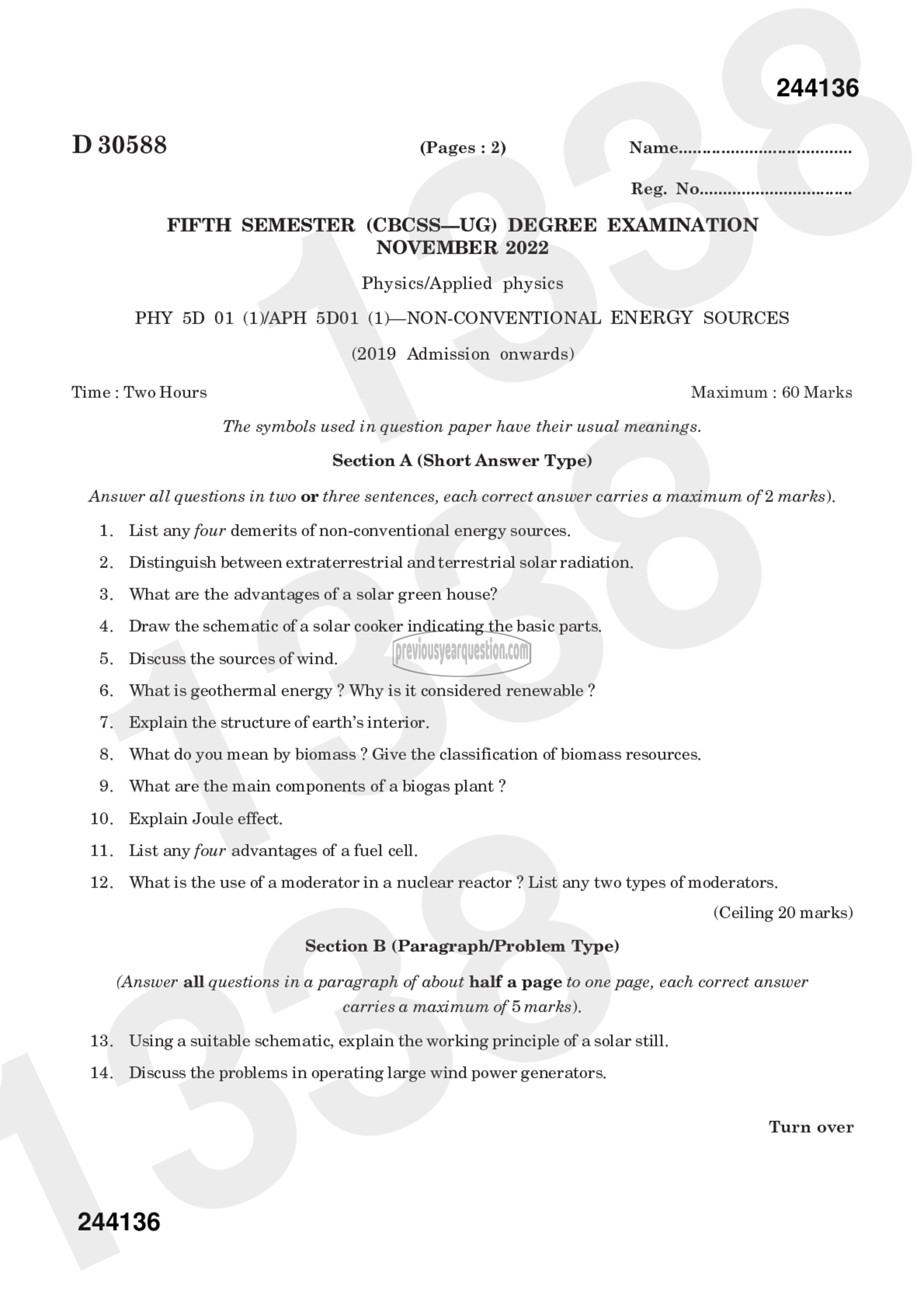 Question Paper - NON CONVENTIONAL ENERGY SOURCES-1