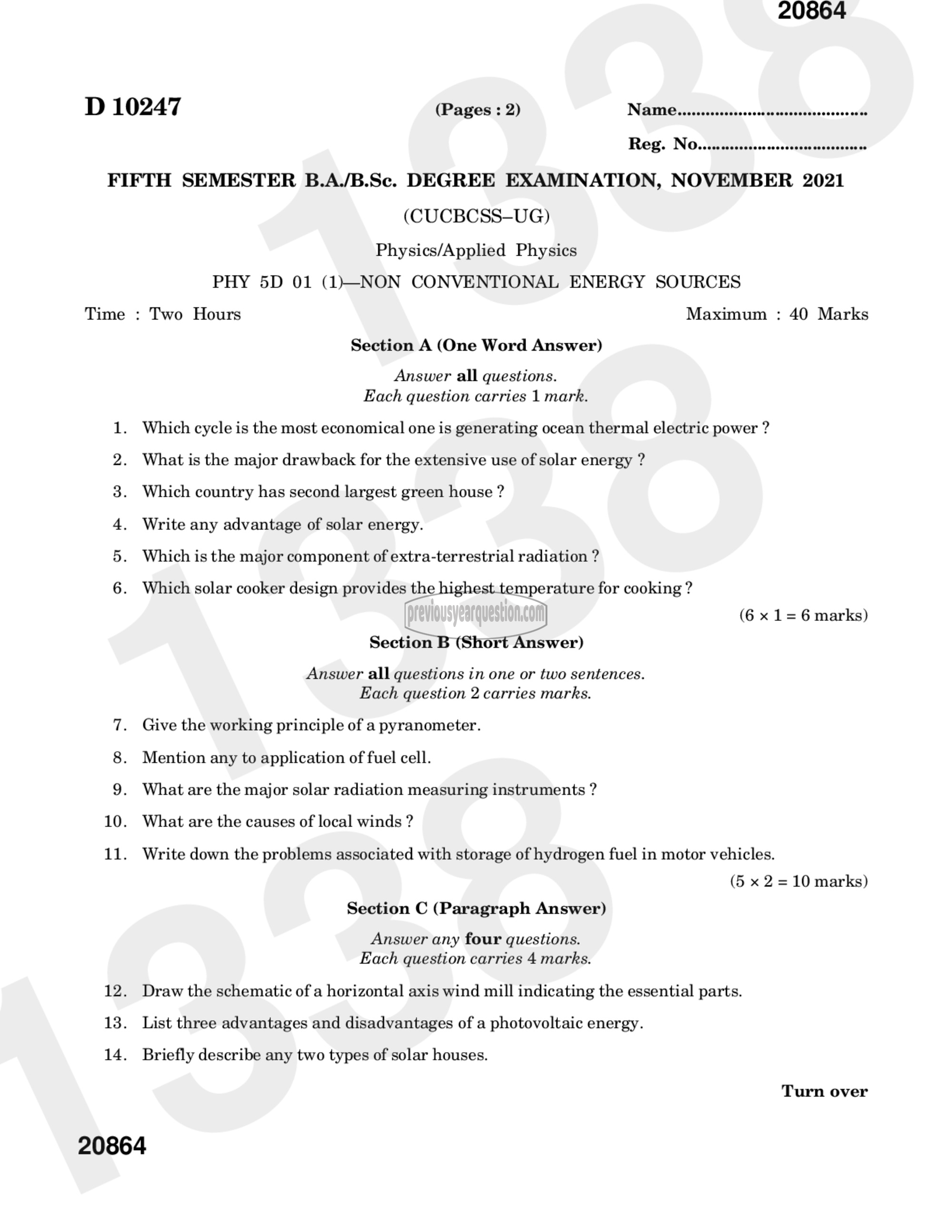 Question Paper - NON CONVENTIONAL ENERGY SOURCES-1