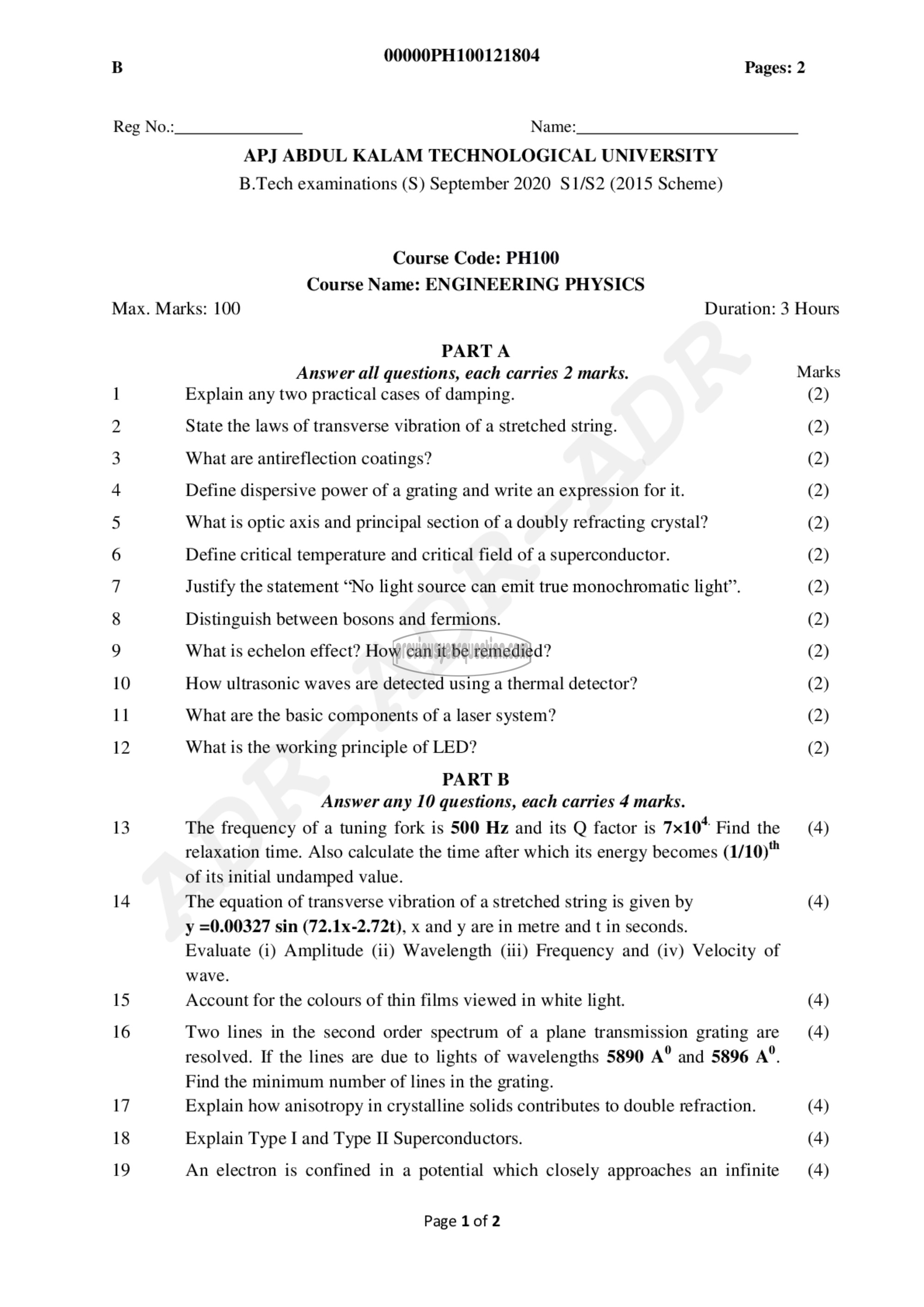 Question Paper - Engineering Physics-1