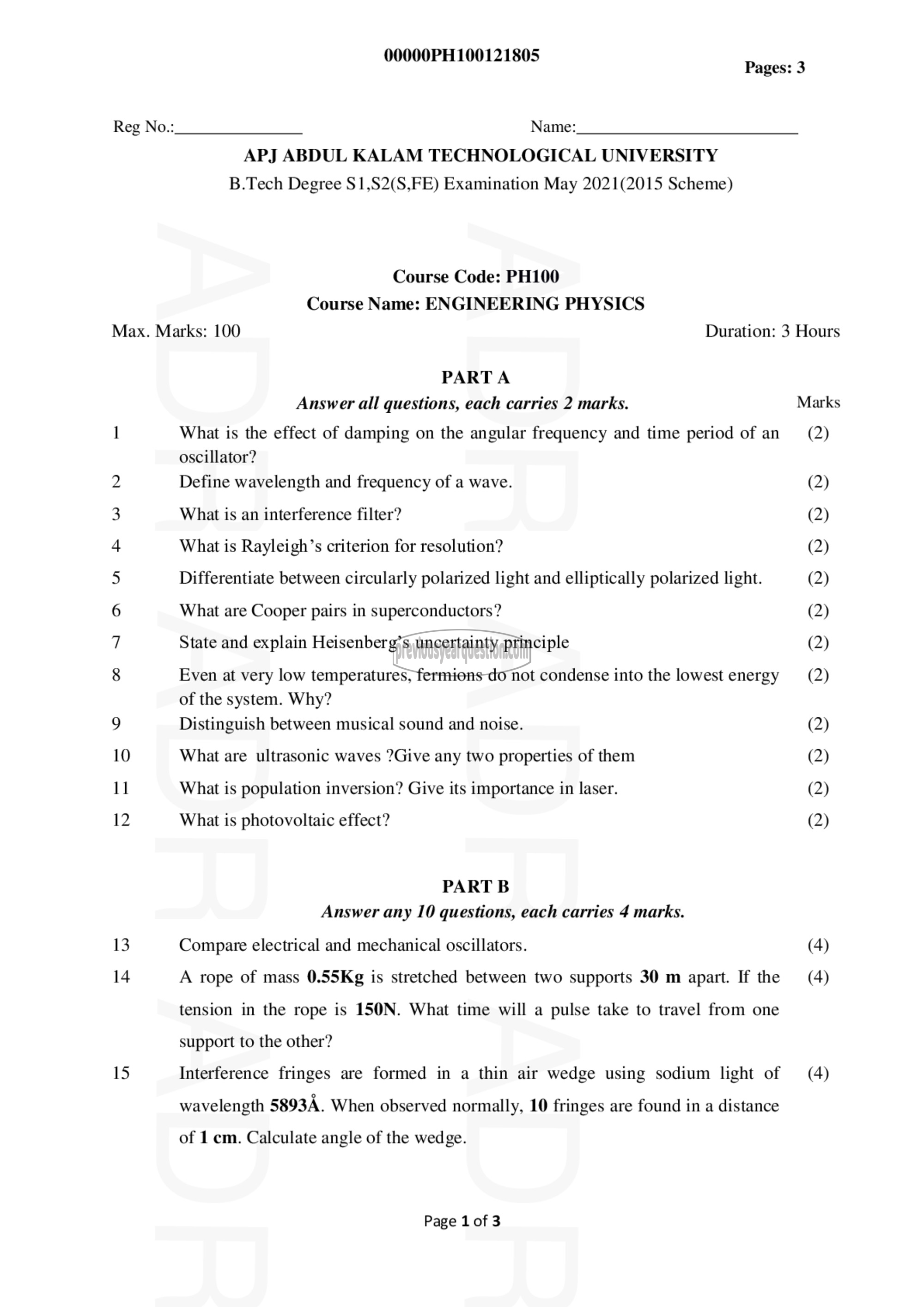 Question Paper - Engineering Physics-1