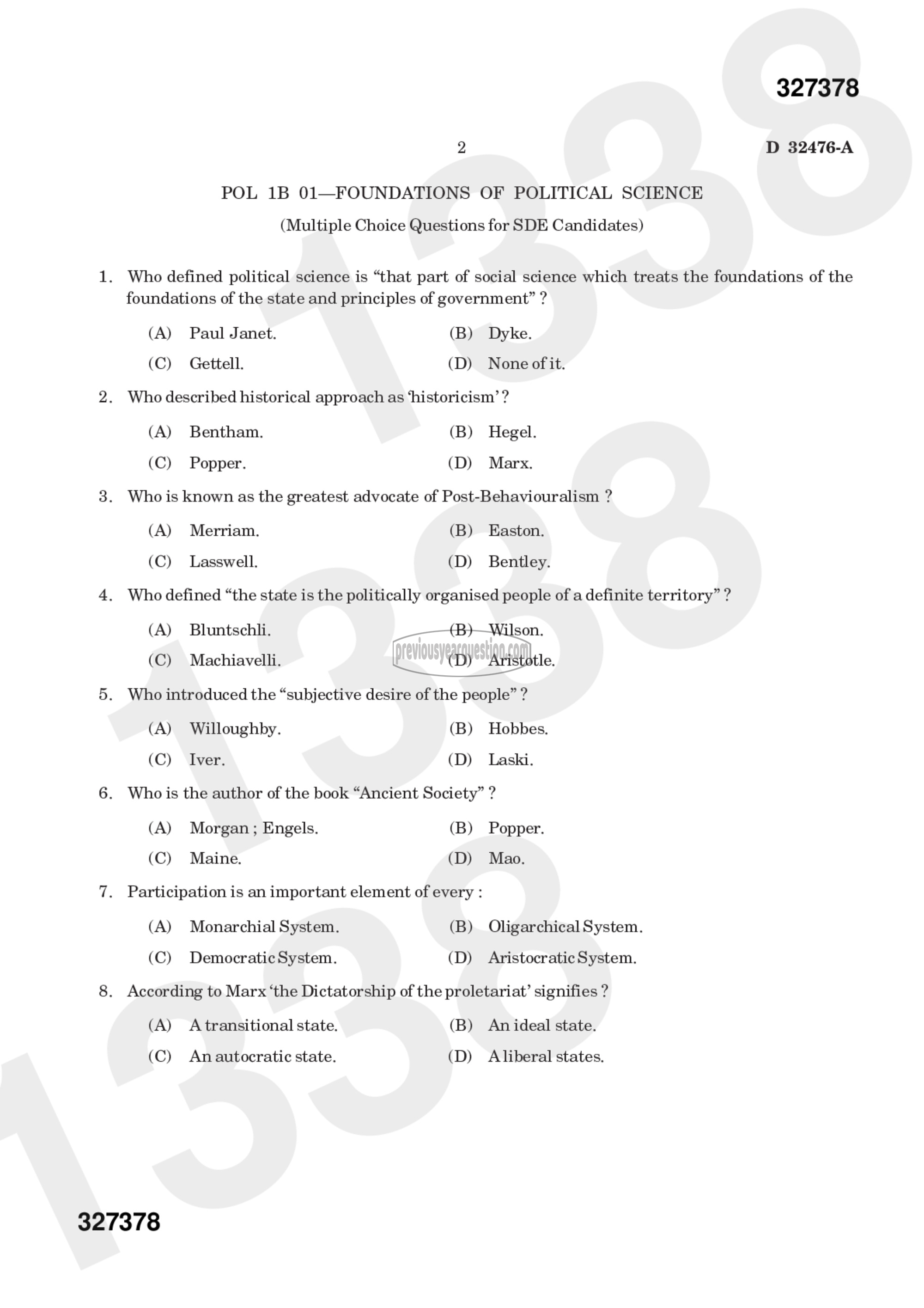 Question Paper - Foundations of Political Science-4