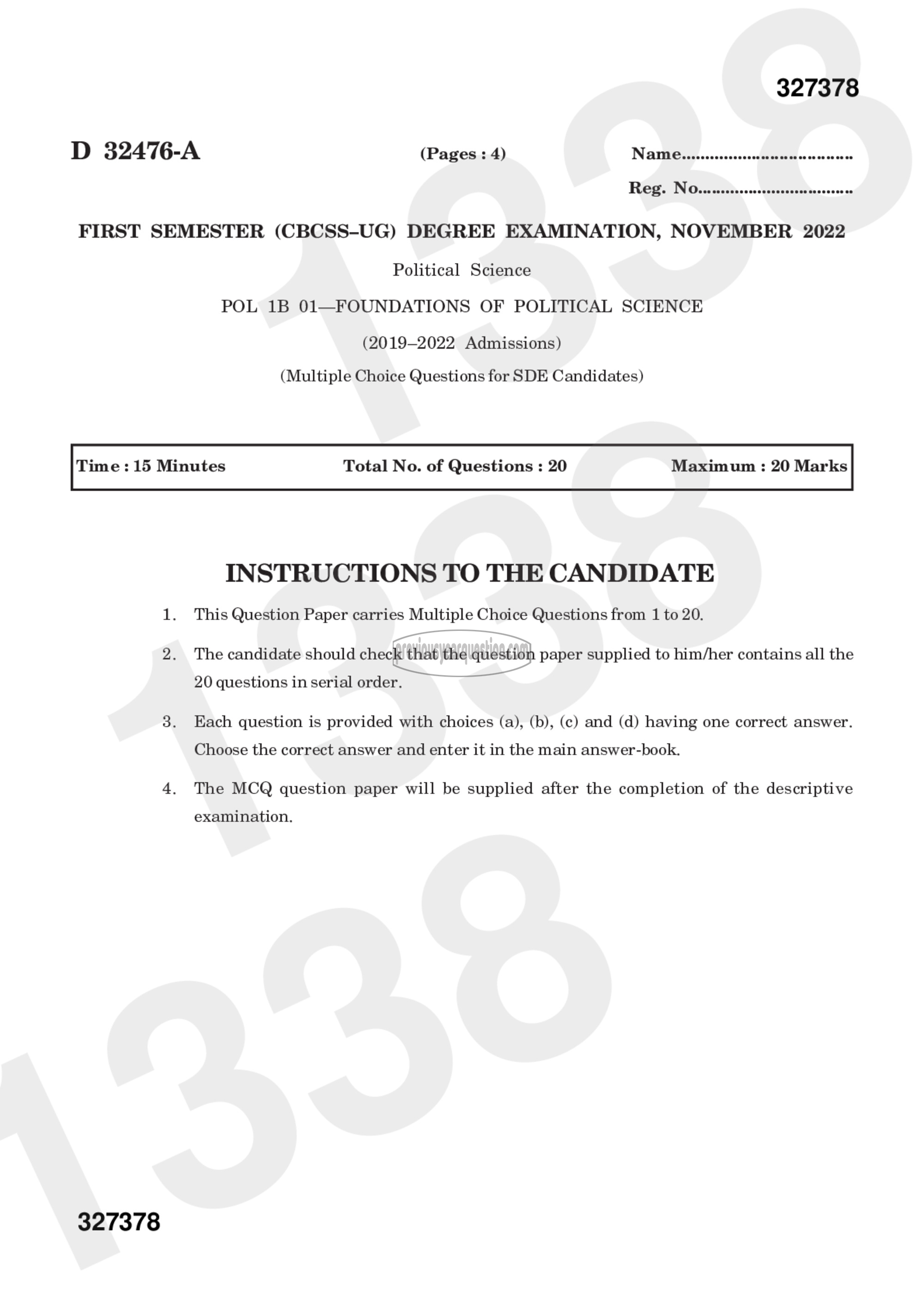 Question Paper - Foundations of Political Science-3