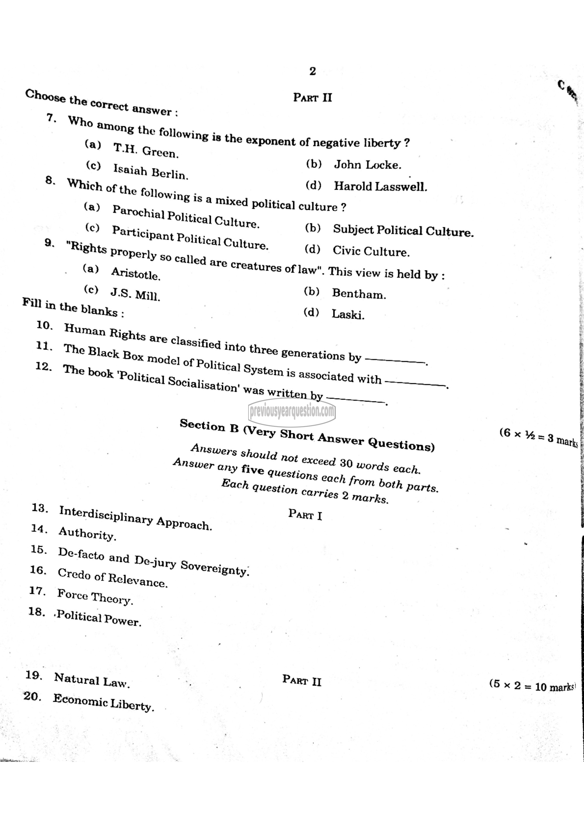 Question Paper - Political Theory: Liberal Tradition-2