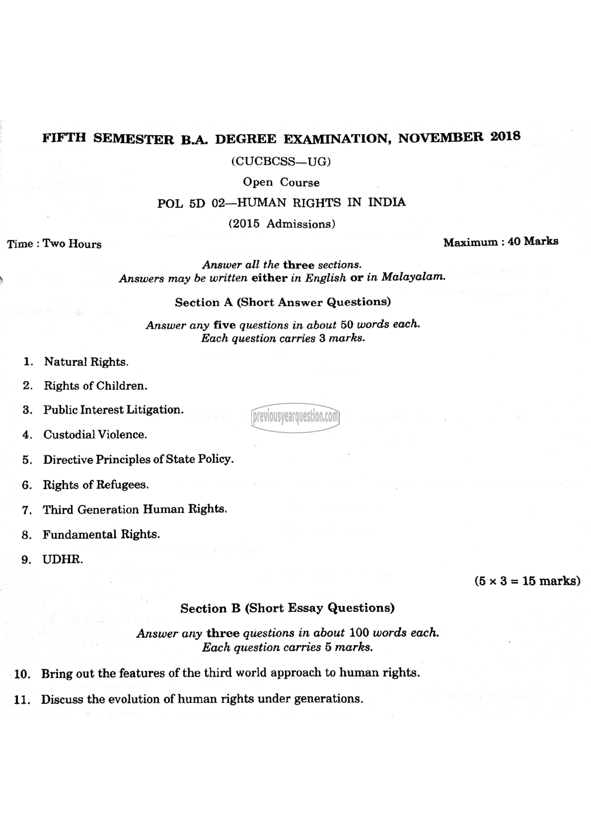 Question Paper - Human Rights in India.-1