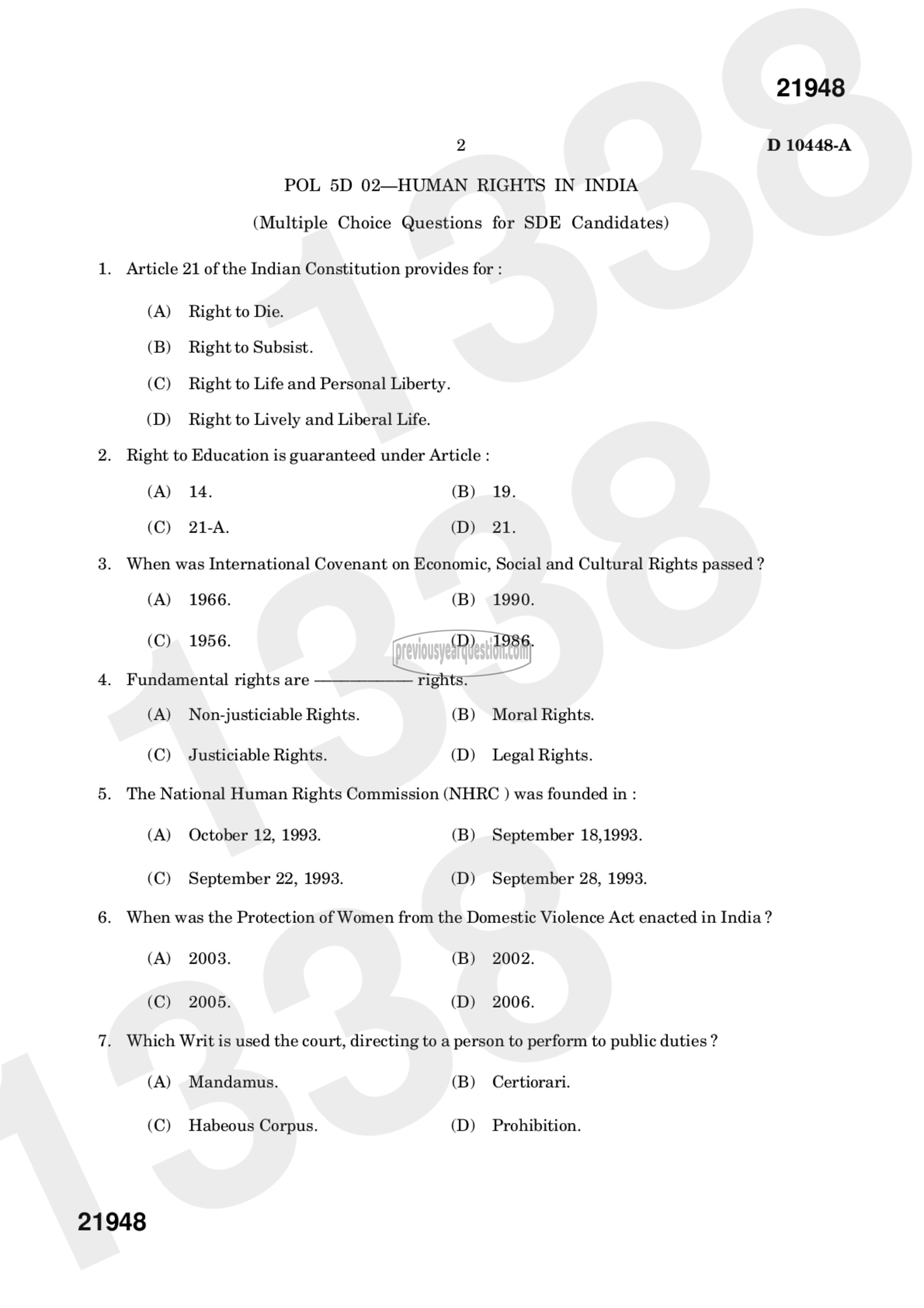 Question Paper - Human Rights in India.-4