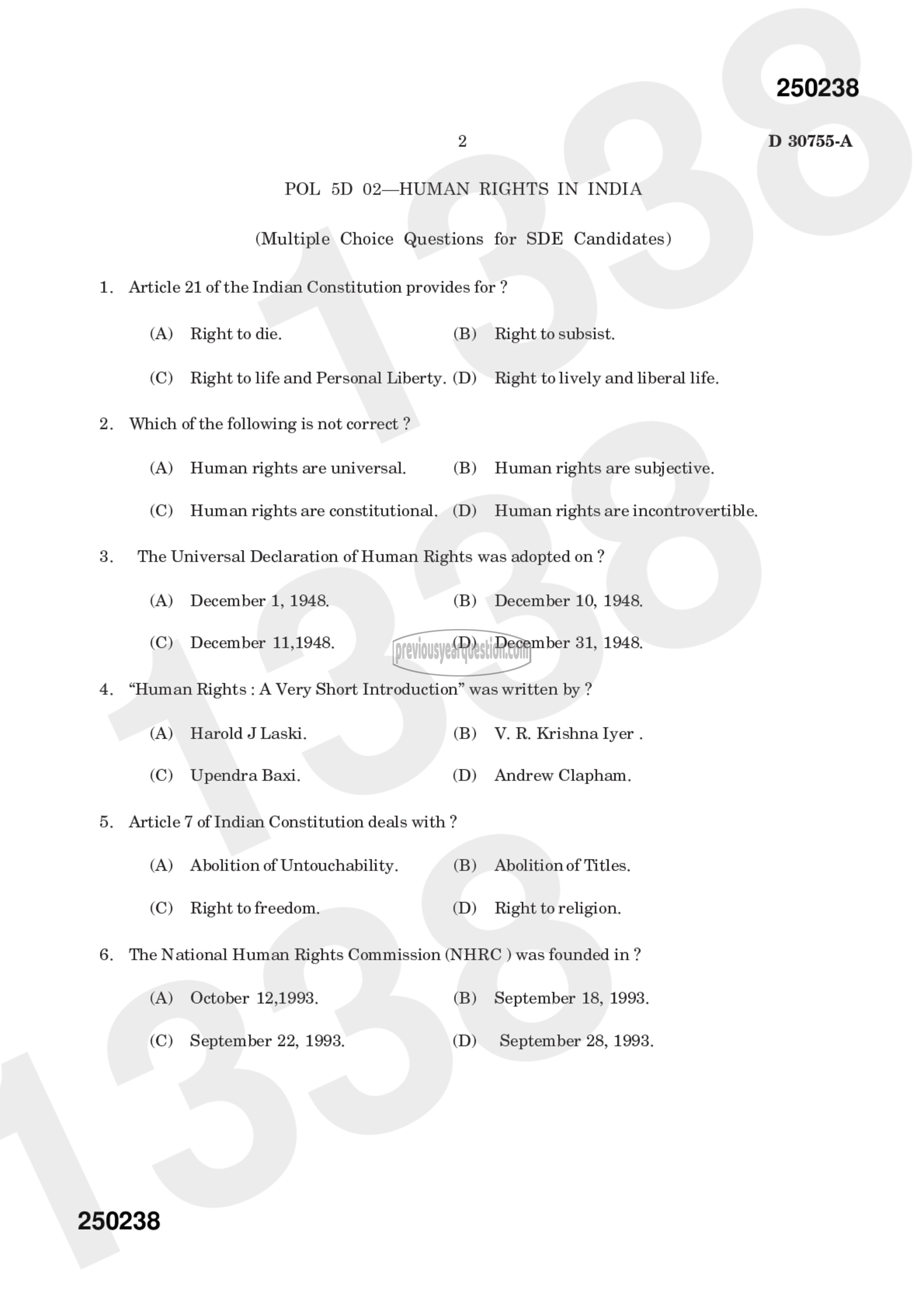 Question Paper - Human Rights in India.-4