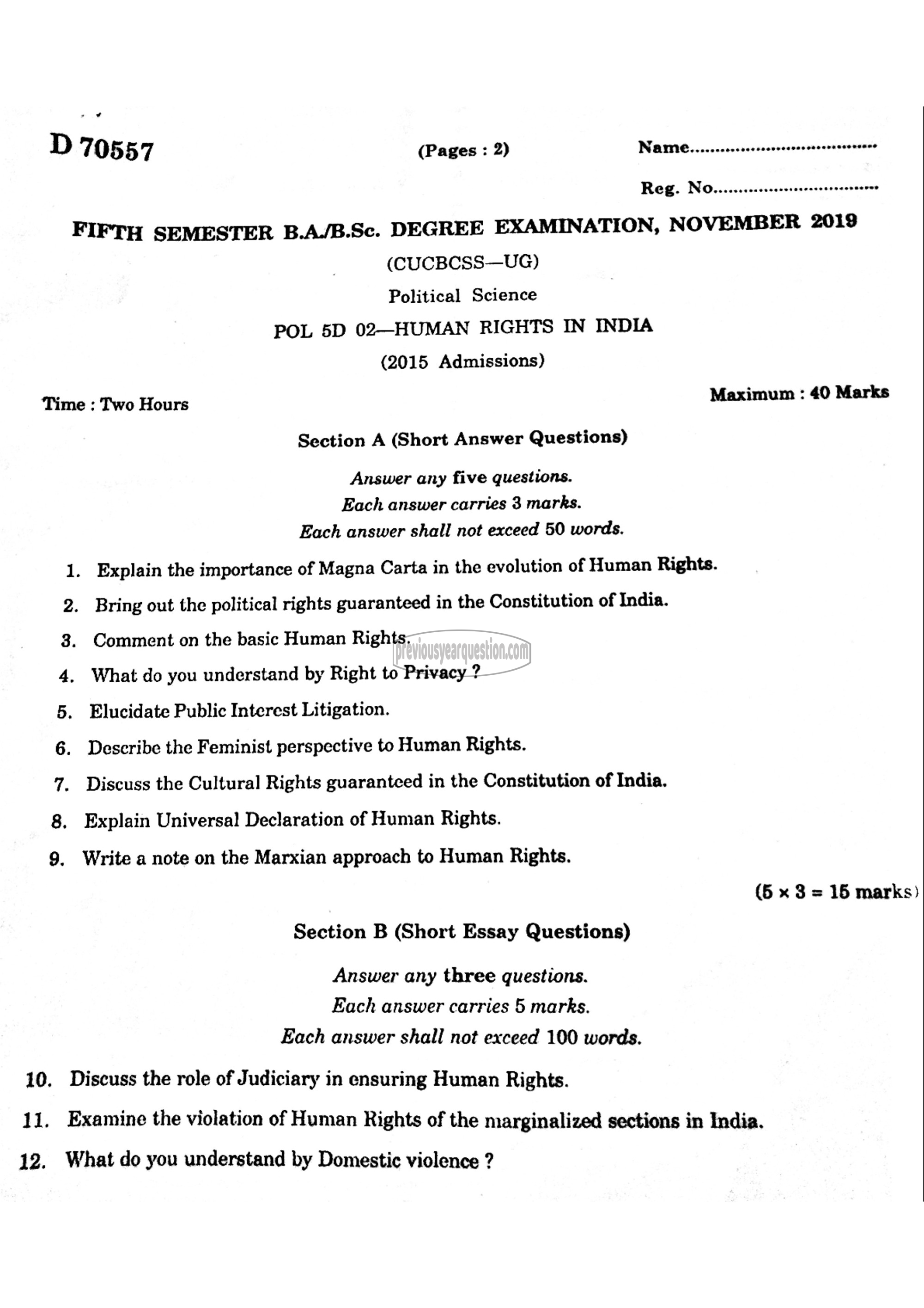 Question Paper - Human Rights in India.-1