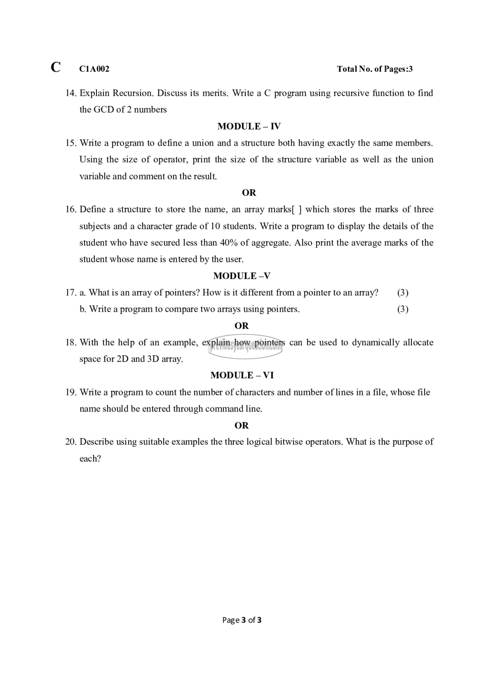 Question Paper - Problem Solving and Computer Programming-3