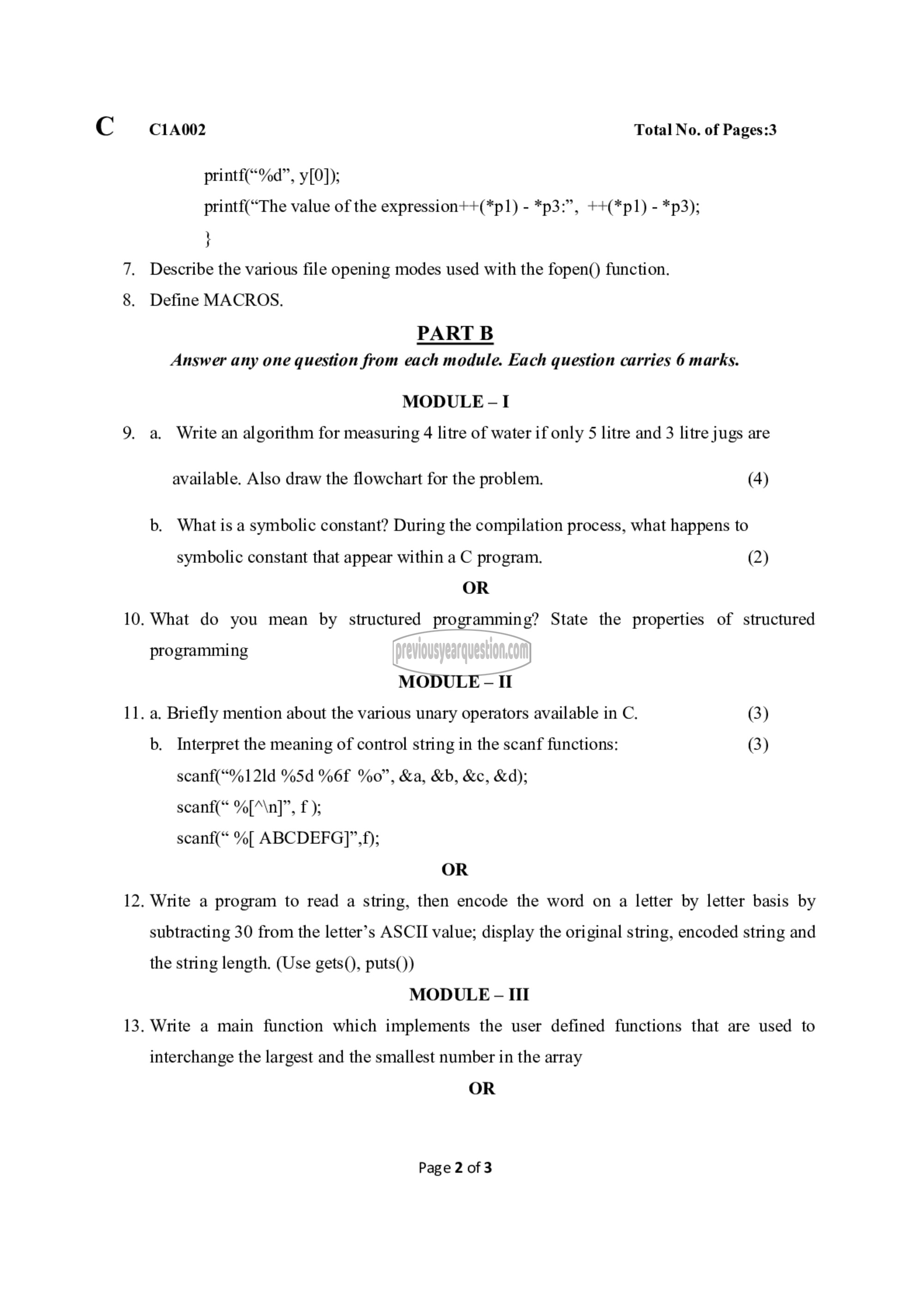 Question Paper - Problem Solving and Computer Programming-2