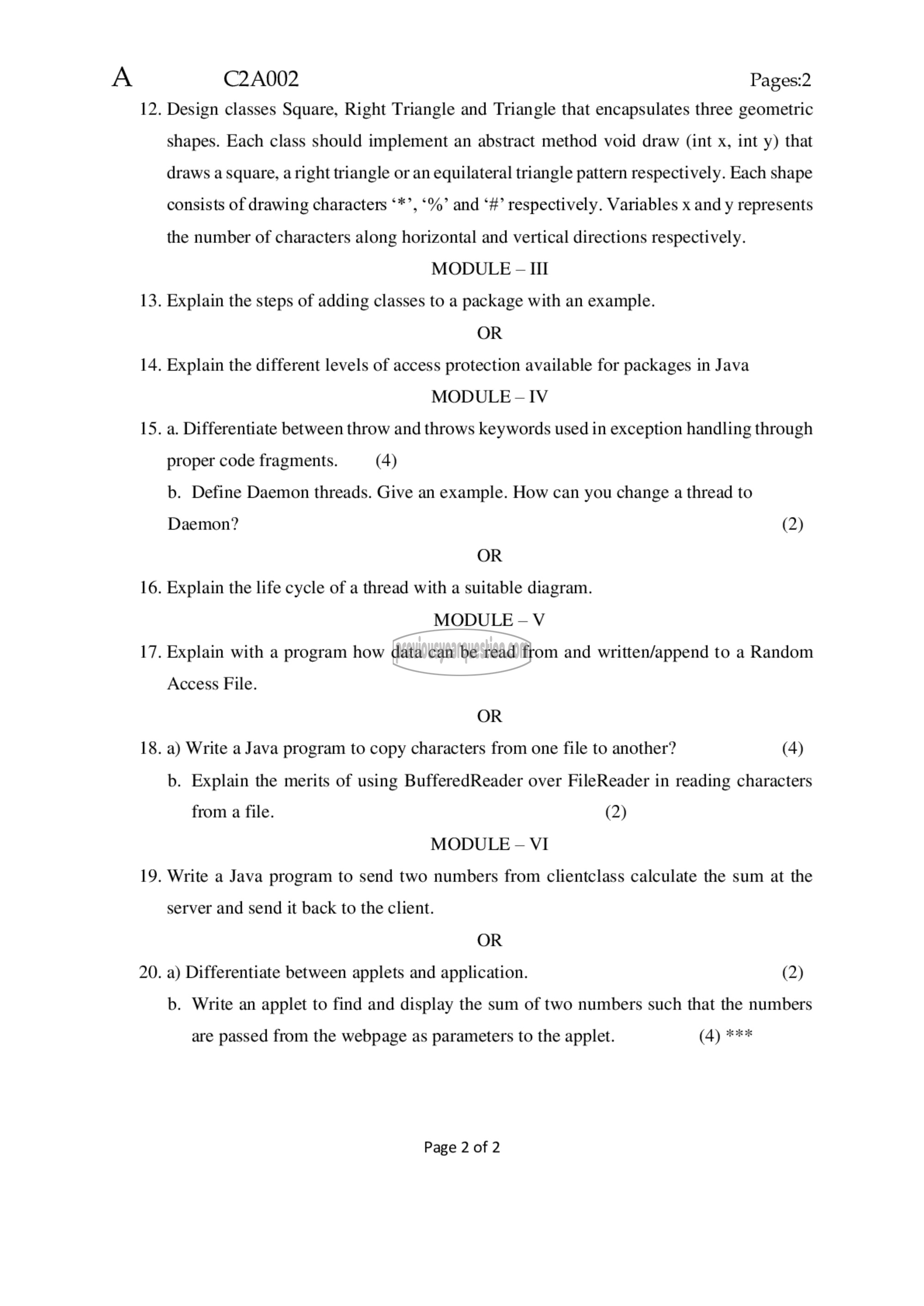 Question Paper - Object Oriented Programming-2