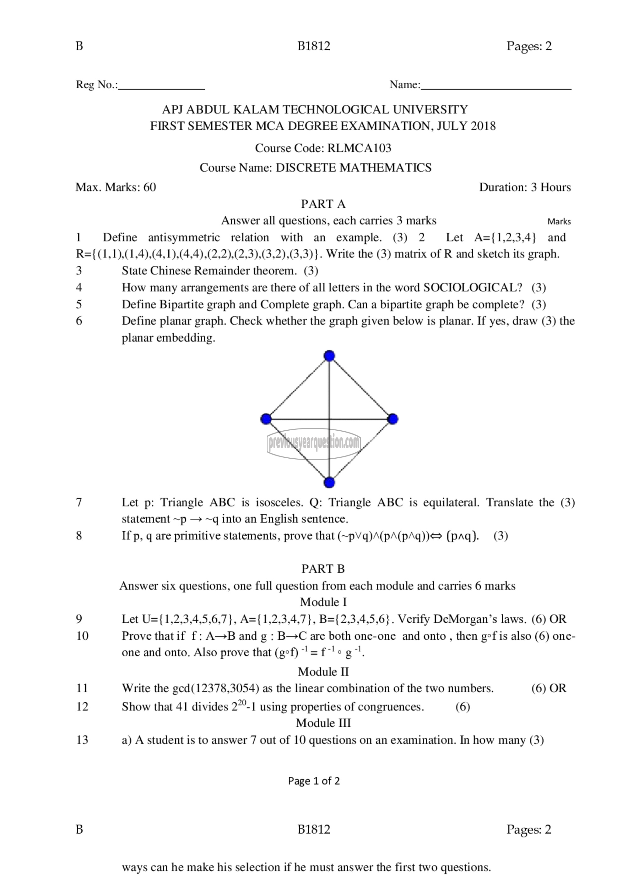 Question Paper - Discrete Mathematics-1