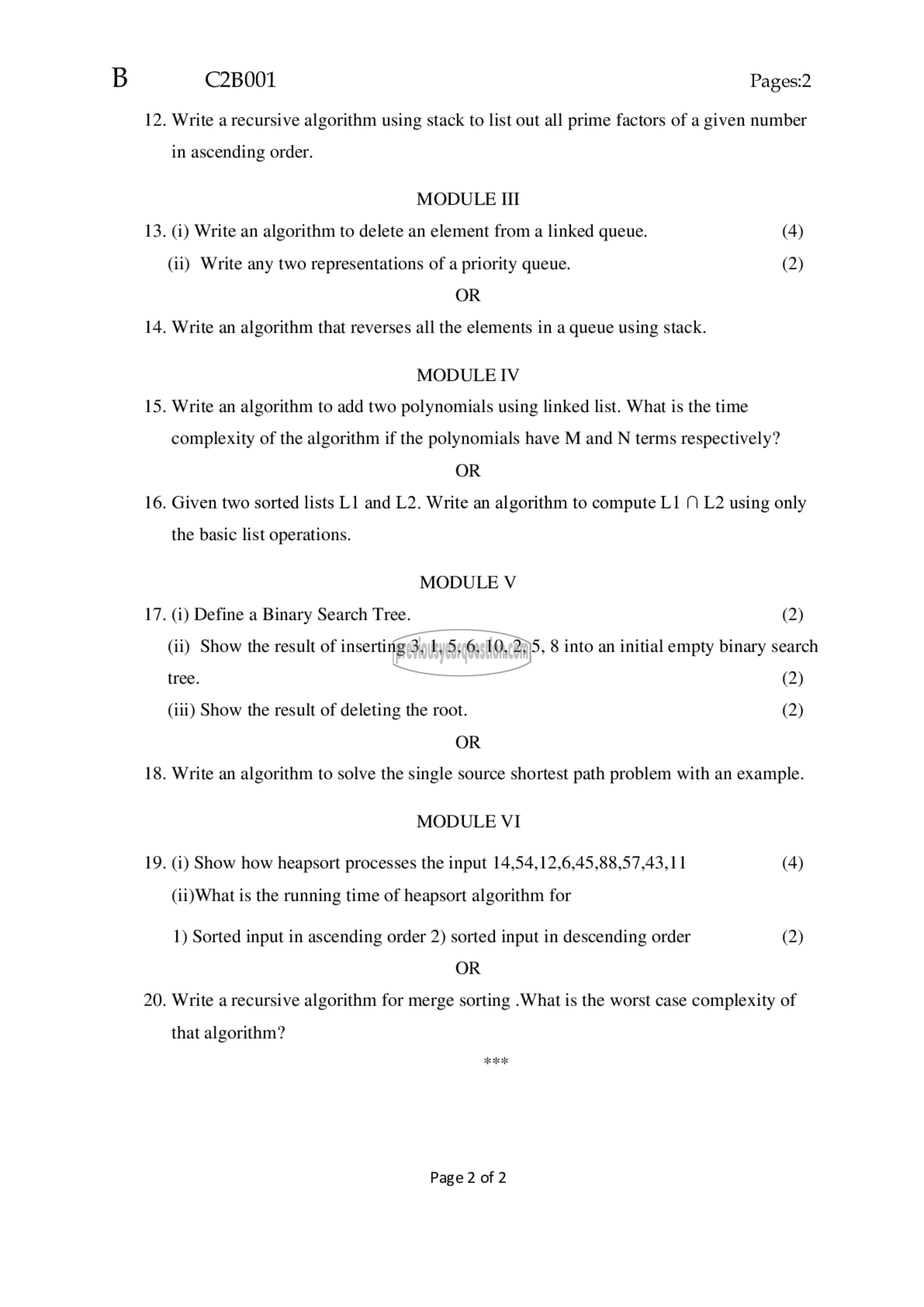 Question Paper - Data Structures-2