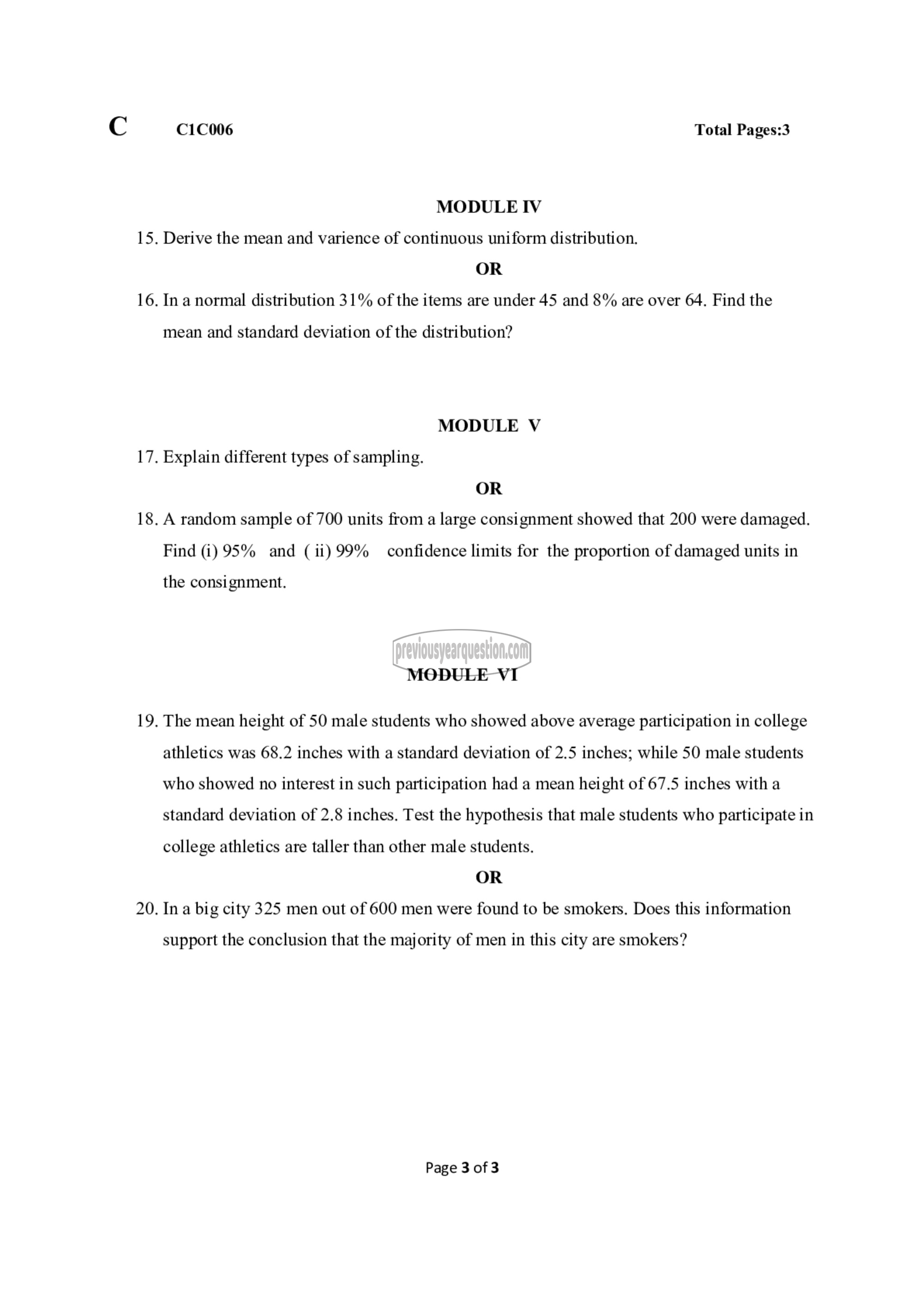 Question Paper - Applied Probability and Statistics-3