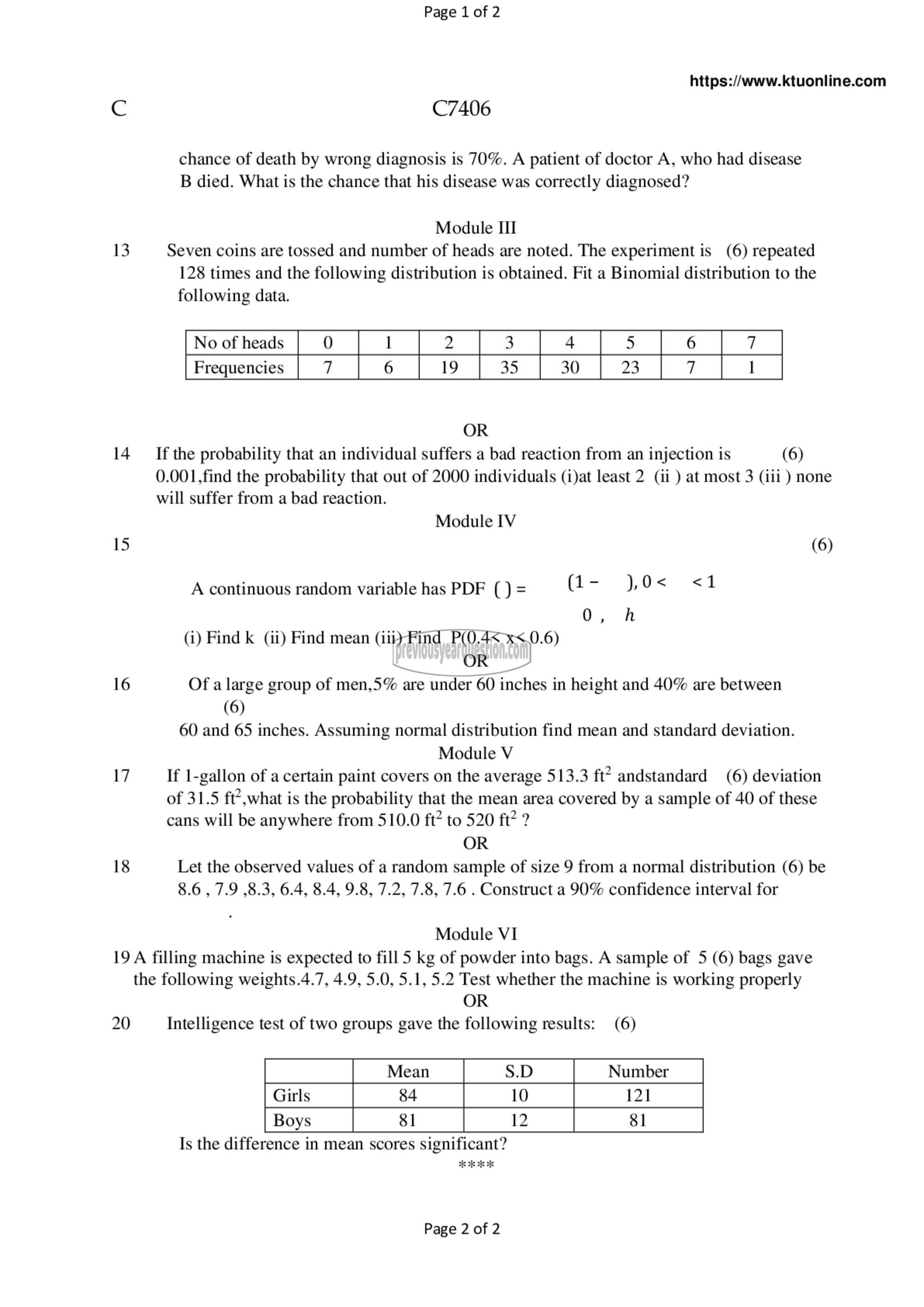 Question Paper - Applied Probability and Statistics-2