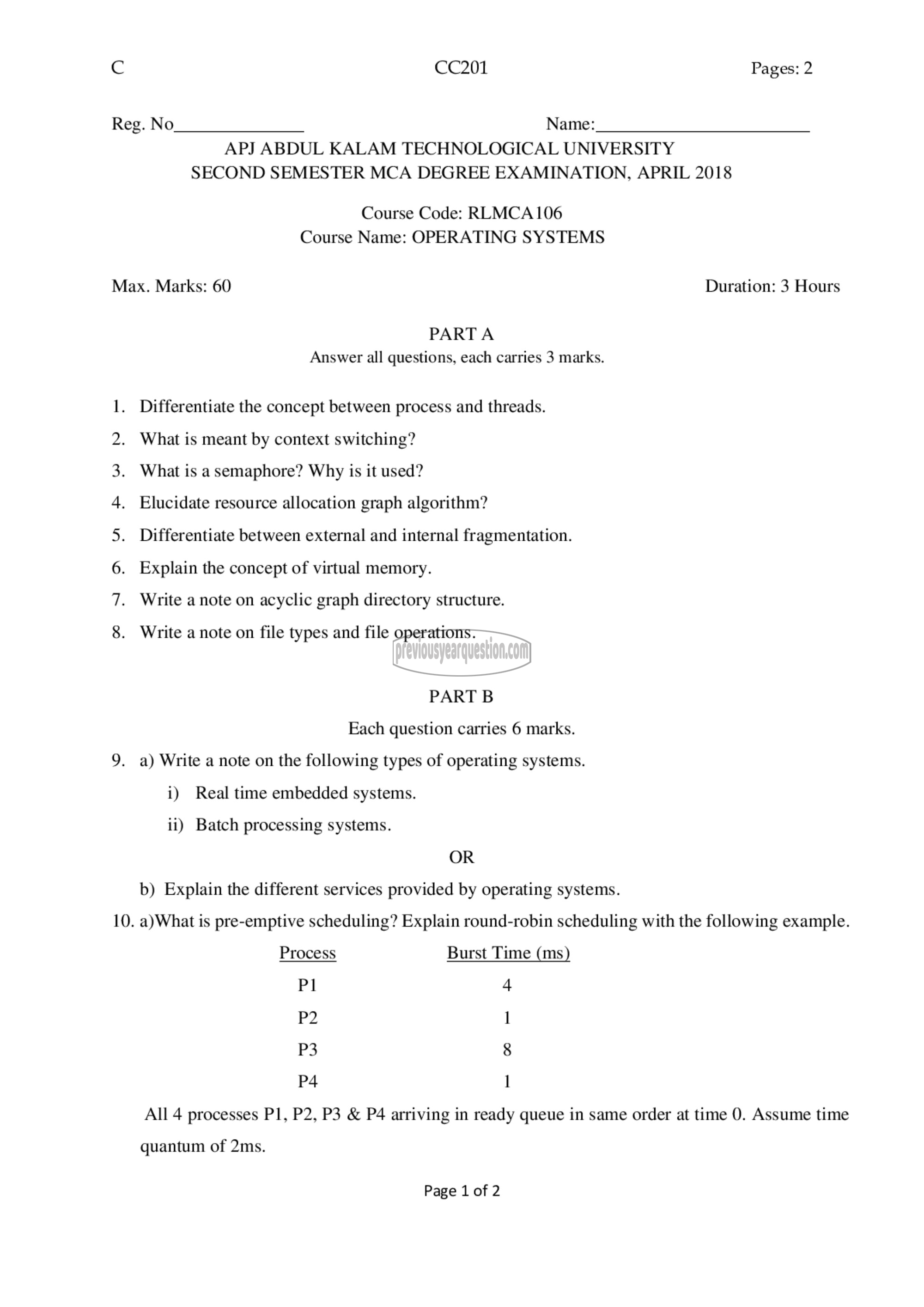 Question Paper - Operating Systems-1