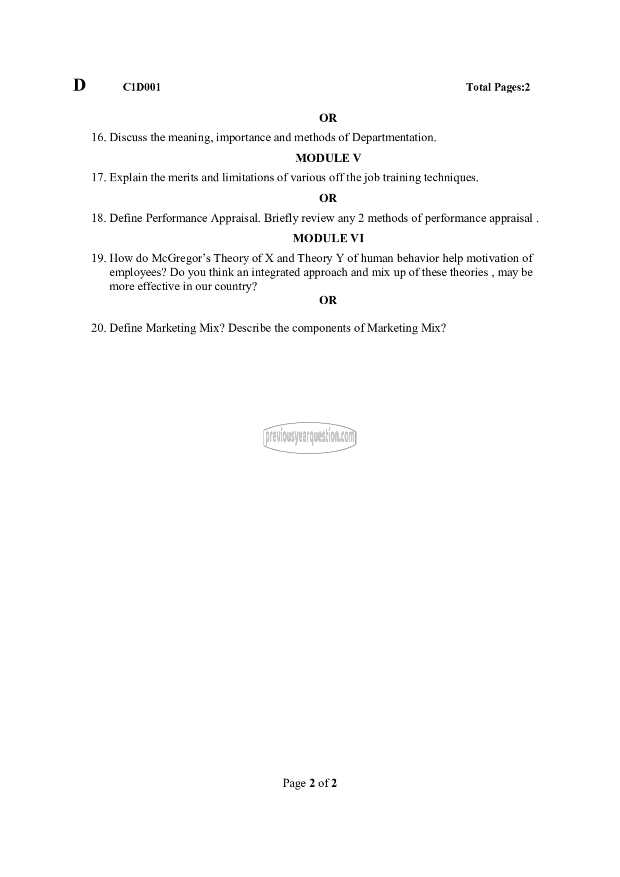 Question Paper - Principles of Management-2