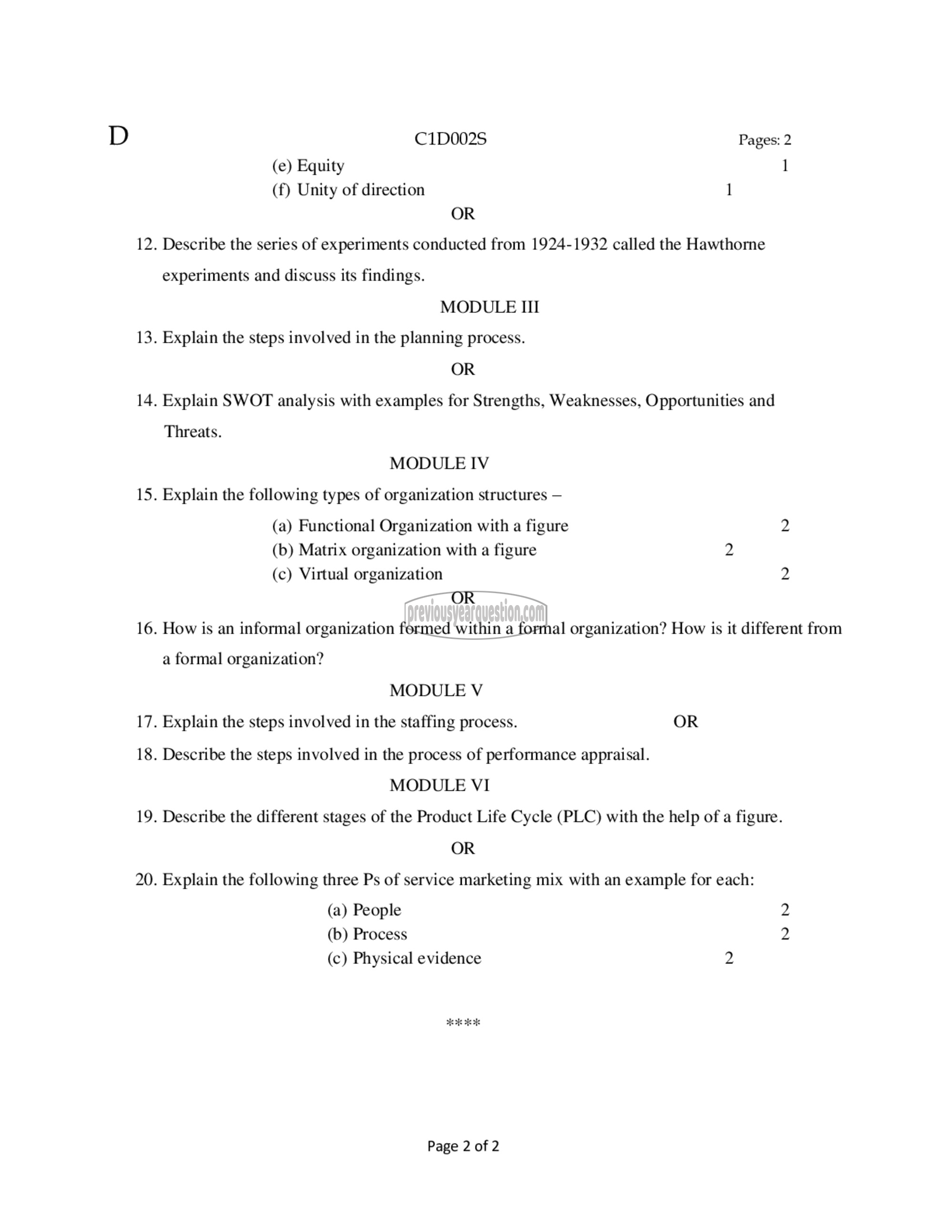 Question Paper - Principles of Management-2