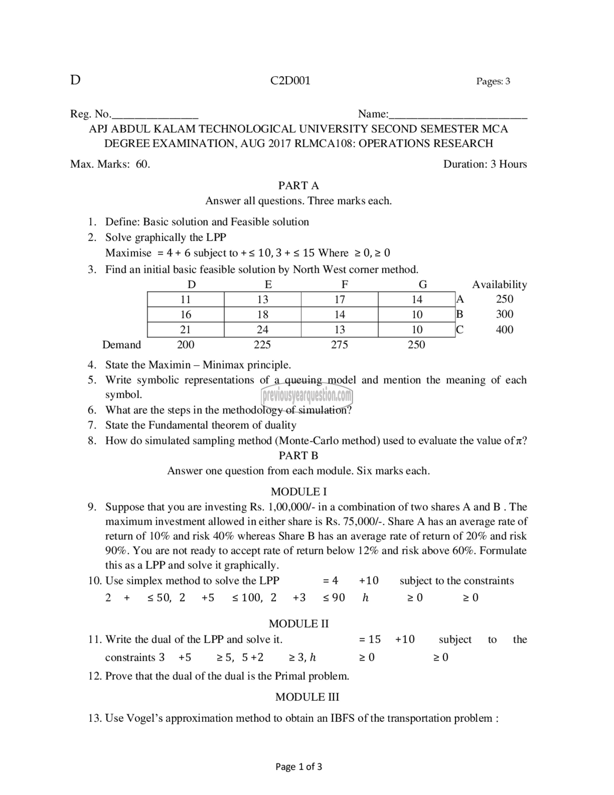 Question Paper - Operations Research-1